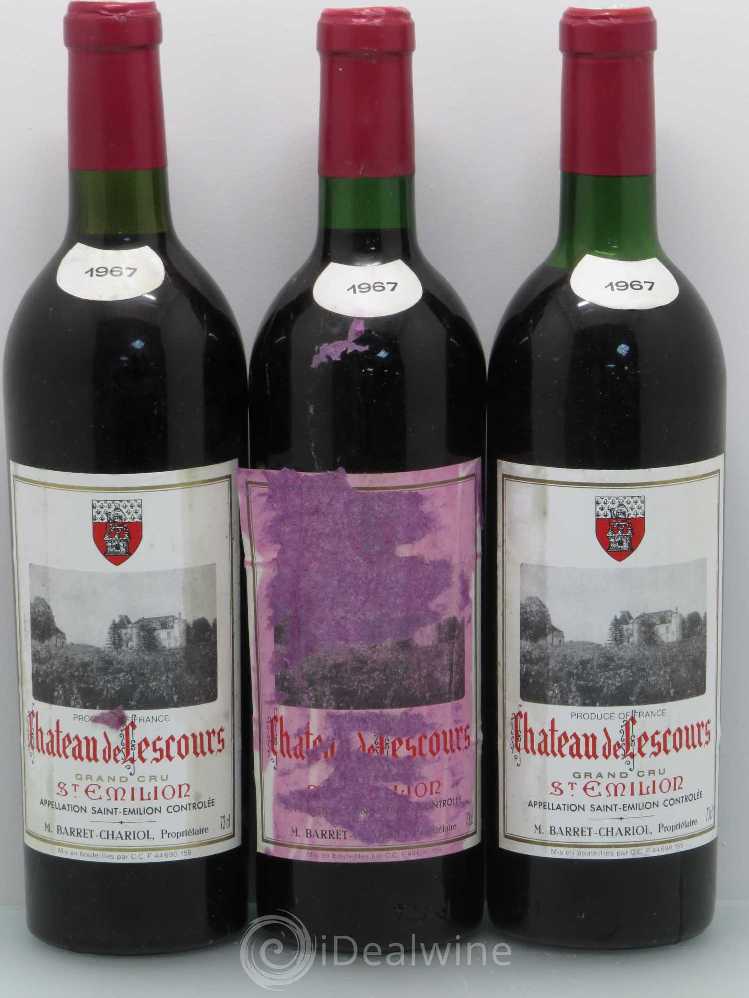 Saint-Émilion Château Lescours 1967 - Lot de 3 bouteilles - 0