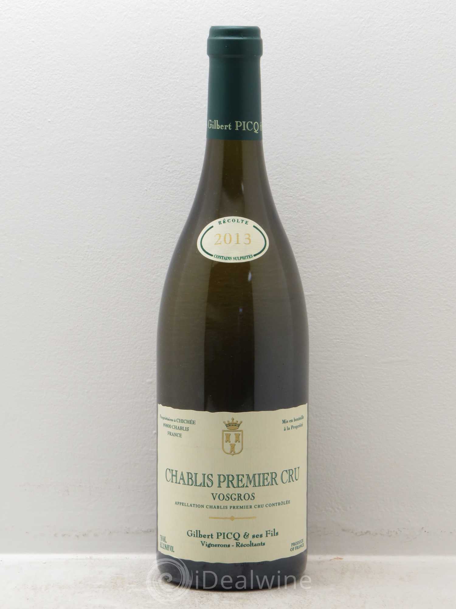 Chablis 1er Cru Vosgros Gilbert Picq et Fils 2013 - Lot de 1 bouteille - 0