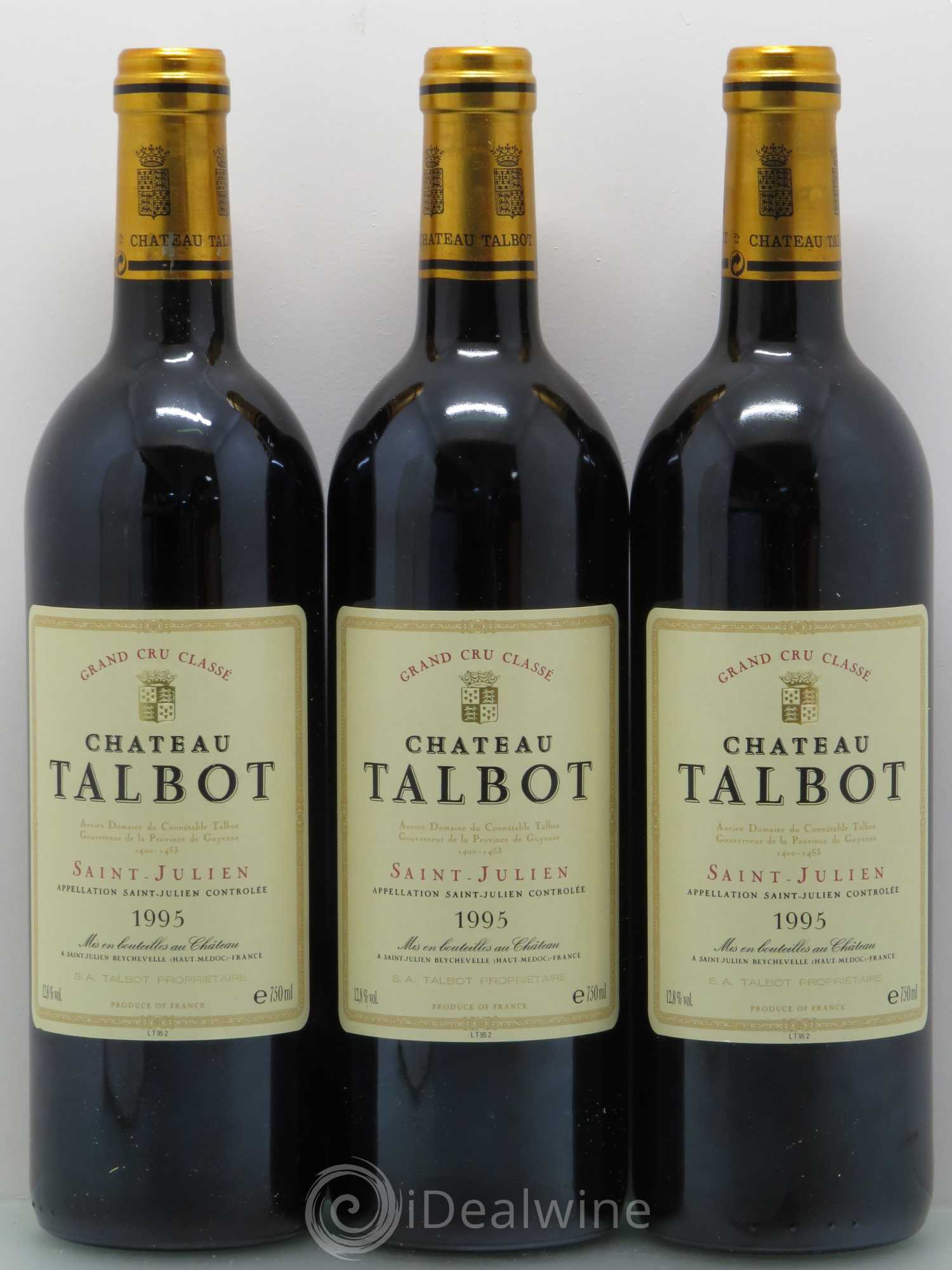Château Talbot 4ème Grand Cru Classé (senza prezzo di riserva) 1995 - Lotto di 5 bottiglie - 1