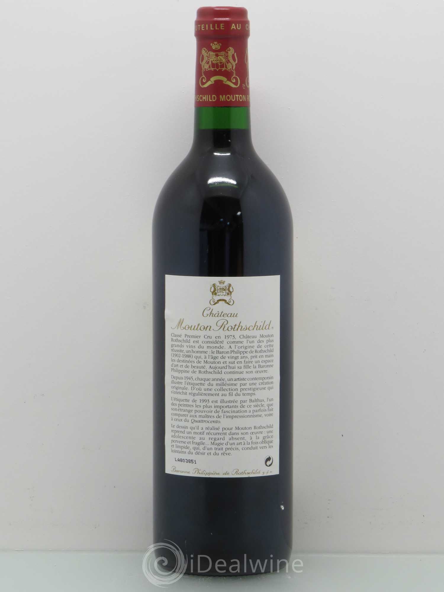 Château Mouton Rothschild 1er Grand Cru Classé 1993 - Lot de 1 bouteille - 1