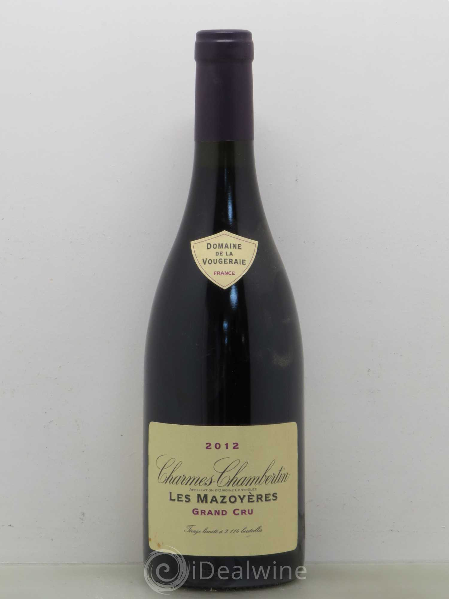 Charmes-Chambertin Grand Cru Domaine De La Vougeraie Les Mazoyeres 2012 - Posten von 1 Flasche - 0