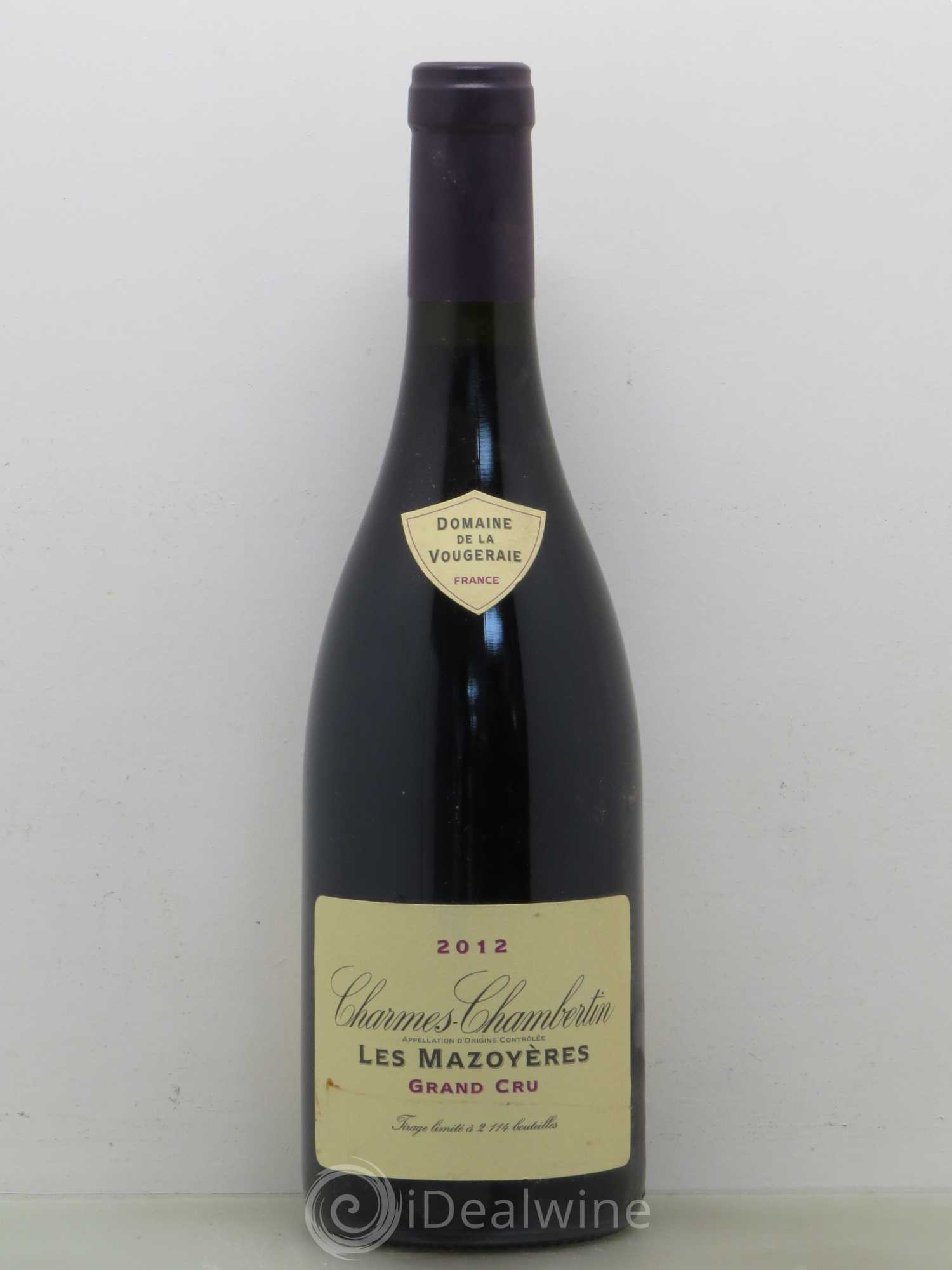 Charmes-Chambertin Grand Cru Domaine De La Vougeraie Les Mazoyeres 2012 - Posten von 1 Flasche - 0