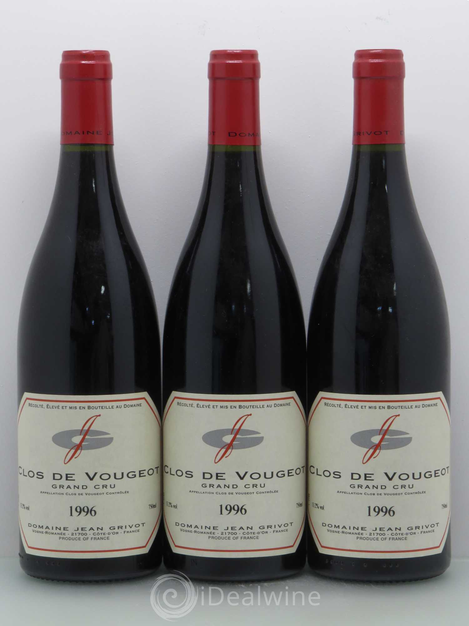 Clos de Vougeot Grand Cru Jean Grivot 1996 - Lot de 3 bouteilles - 0