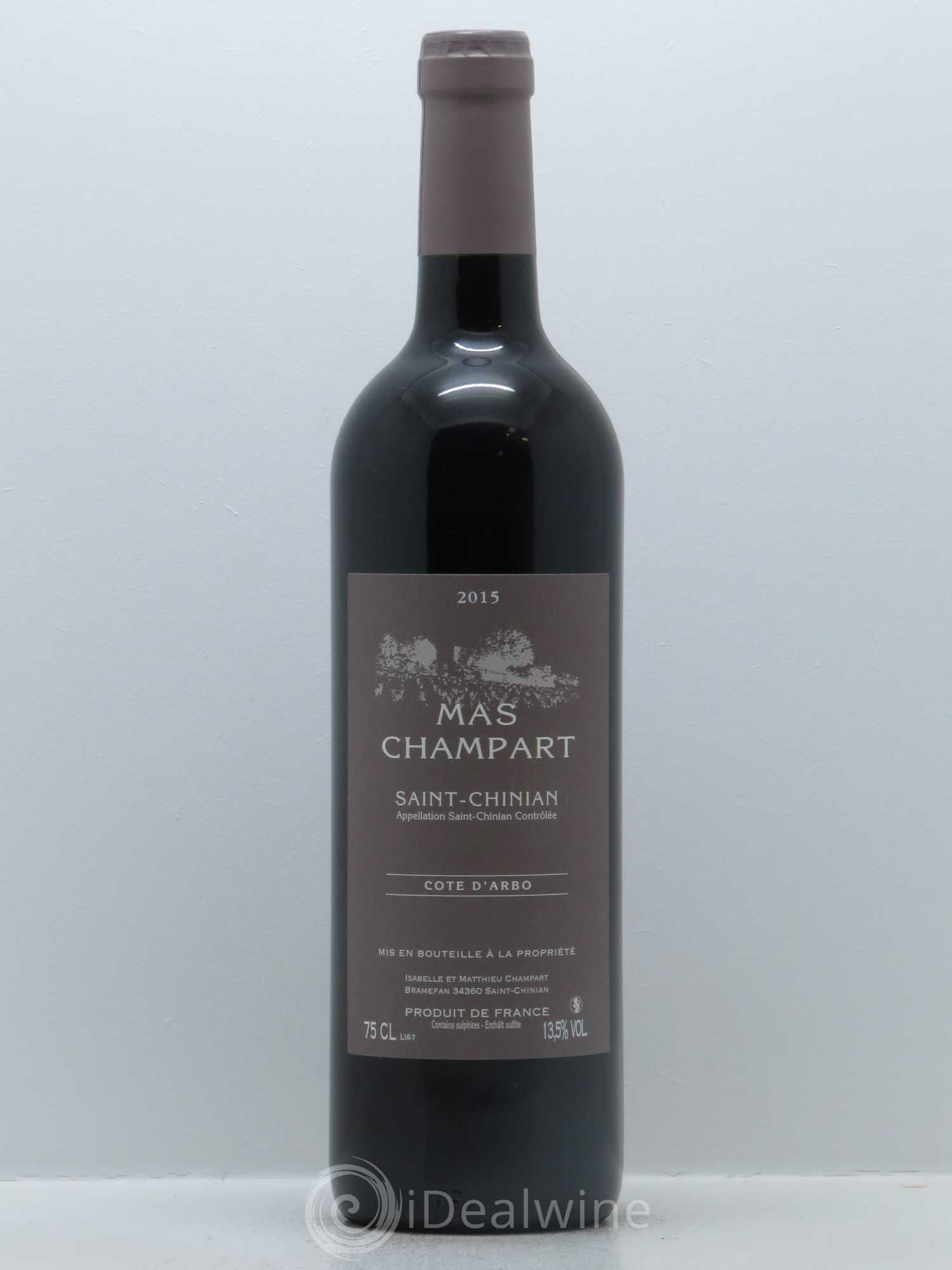 Saint-Chinian Mas Champart Côte d'Arbo Isabelle et Mathieu Champart 2015 - Lot de 1 bouteille - 0