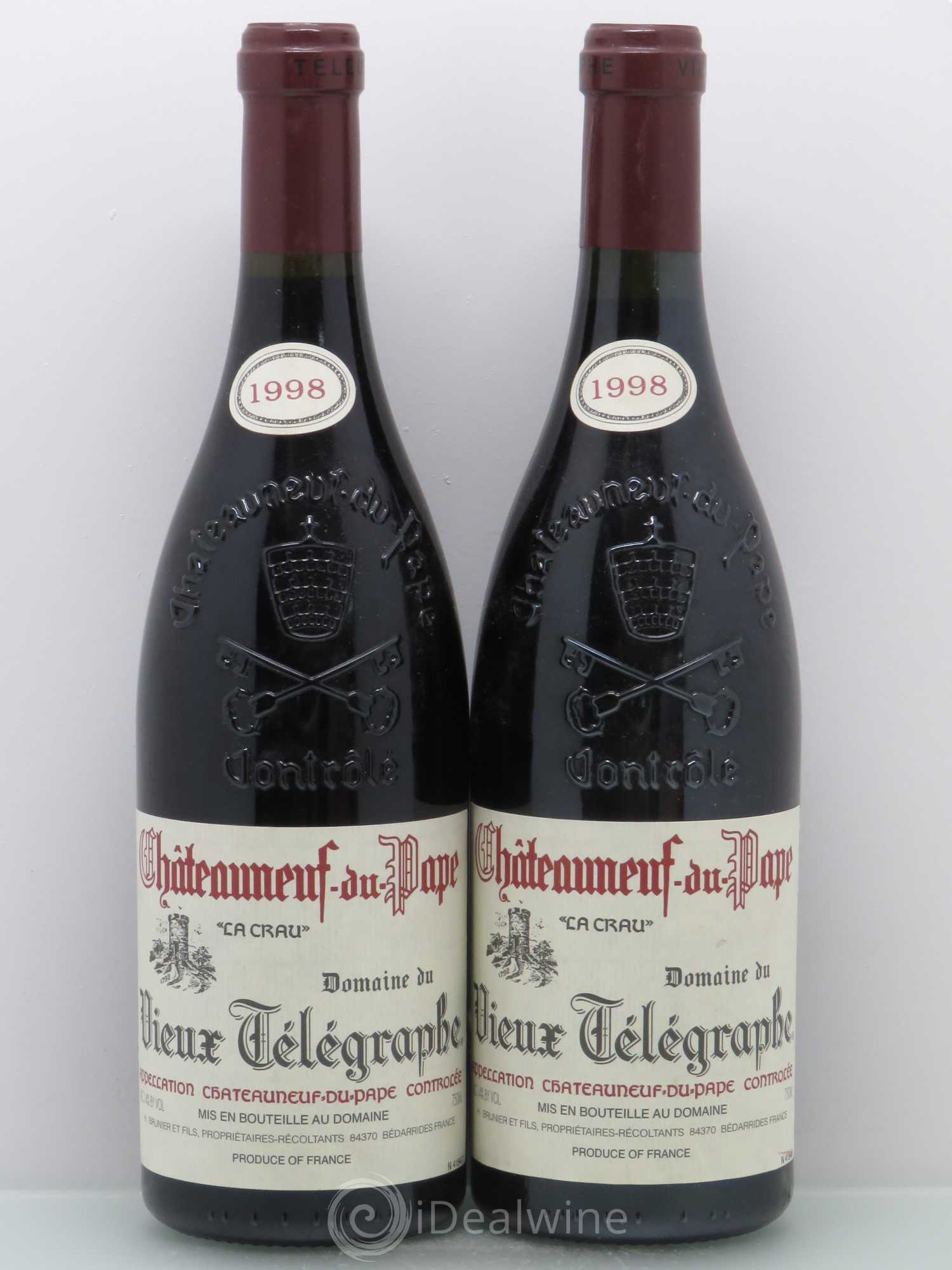 Châteauneuf-du-Pape Vieux Télégraphe (Domaine du) Vignobles Brunier 1998 - Lot de 2 bouteilles - 0