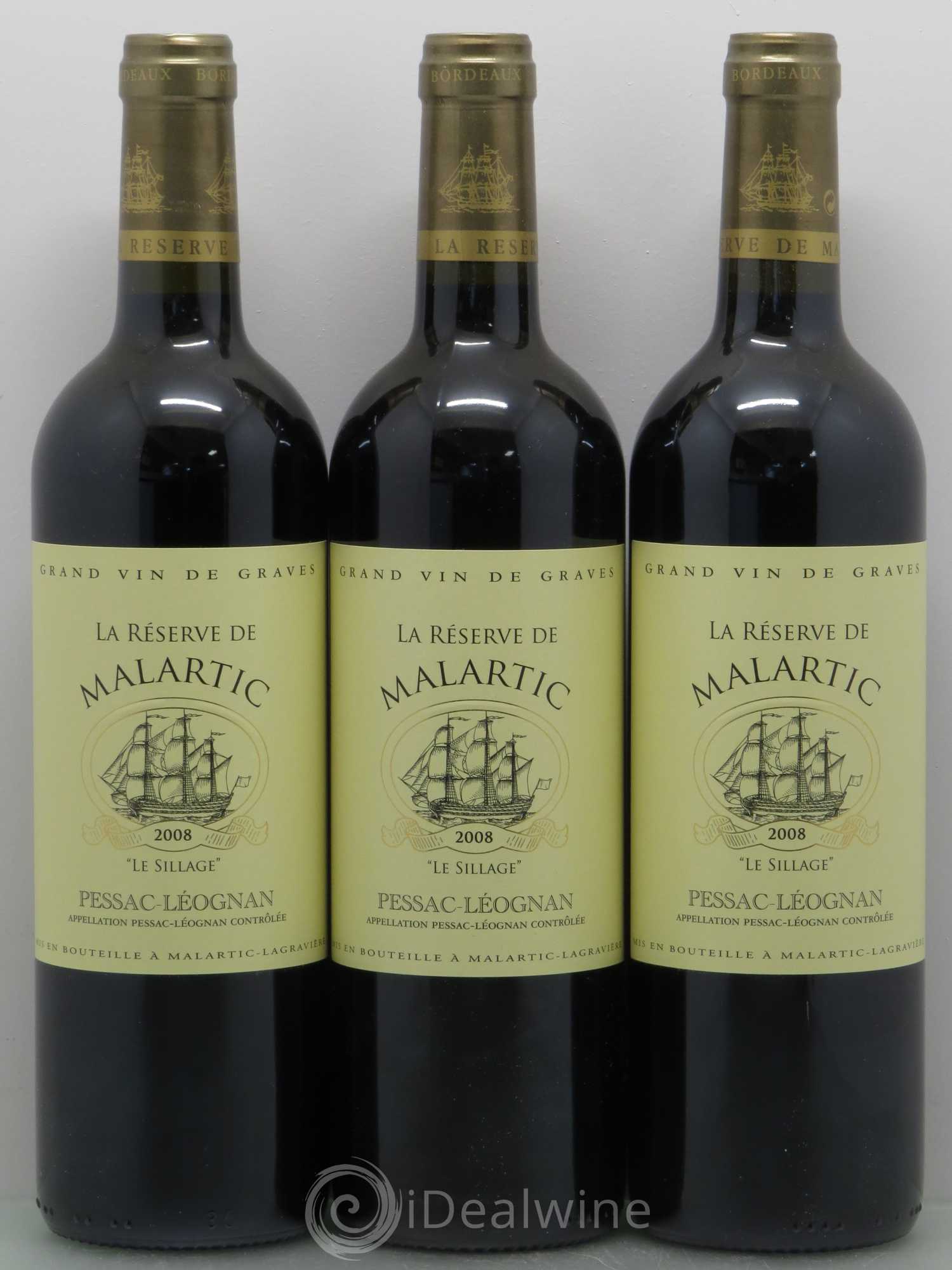 Pessac-Léognan La Réserve de Malartic Le Sillage (sans prix de réserve) 2008 - Posten von 5 Flaschen - 1