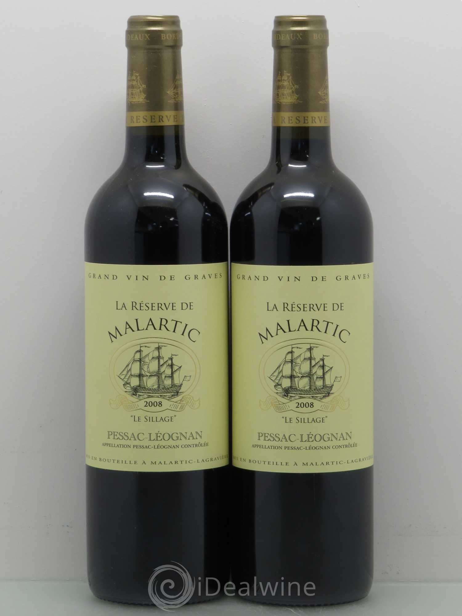 Pessac-Léognan La Réserve de Malartic Le Sillage (sans prix de réserve) 2008 - Posten von 5 Flaschen - 2