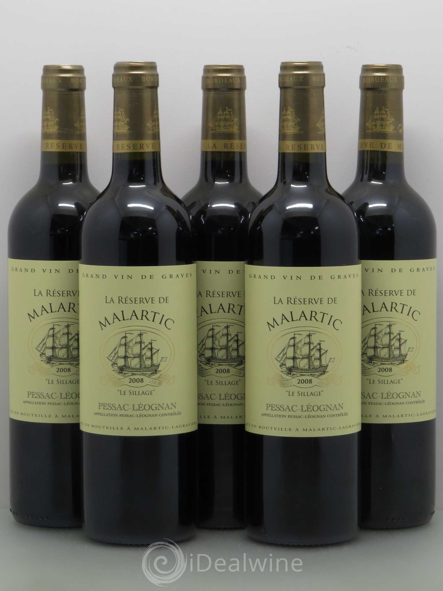 Pessac-Léognan La Réserve de Malartic Le Sillage (sans prix de réserve) 2008 - Posten von 5 Flaschen - 0