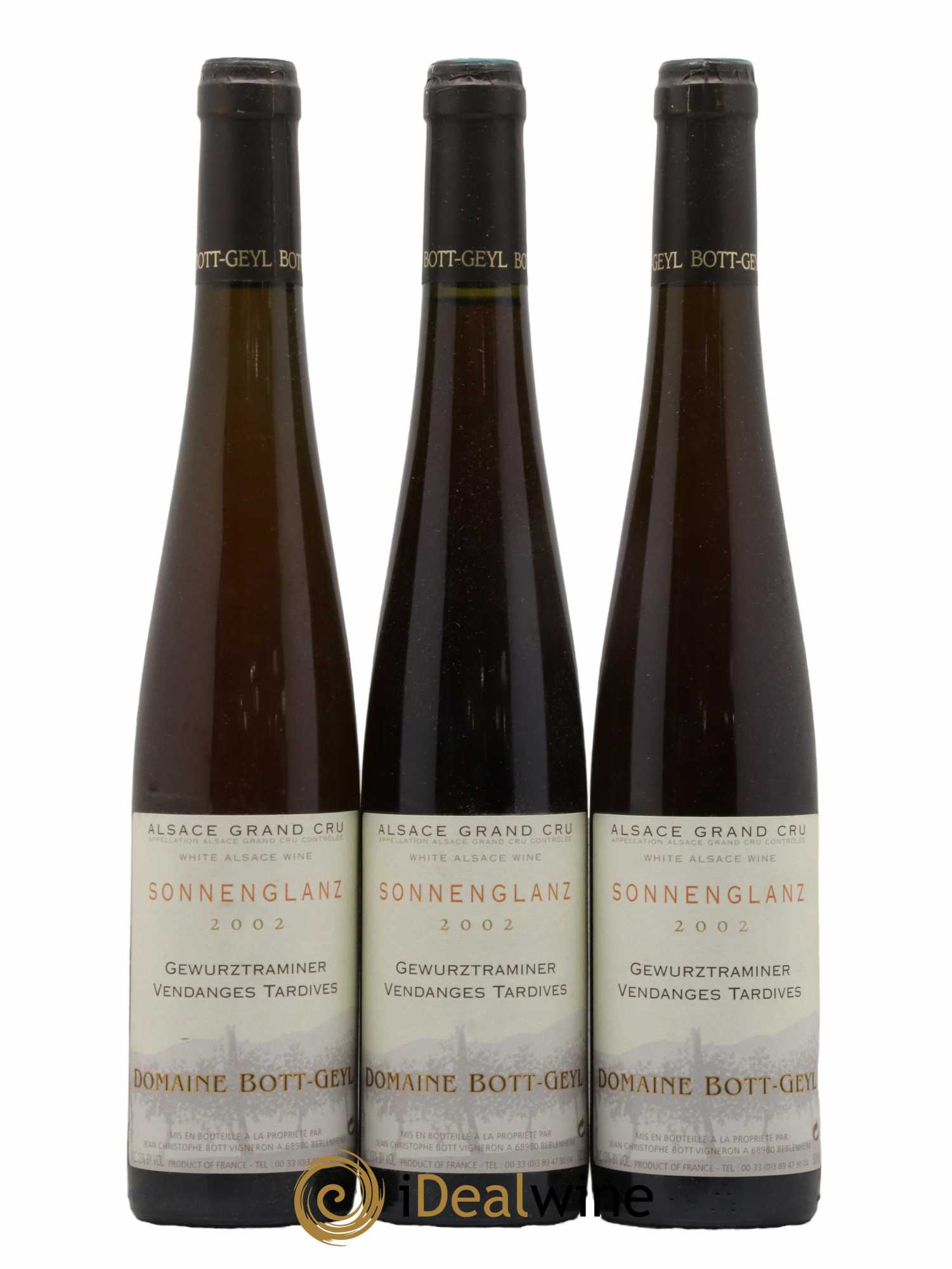 Alsace Gewurztraminer Grand Cru Sonnenglanz Vendanges Tardives Bott-Geyl (Domaine) 50cl 2002 - Lotto di 3 bottiglie - 0