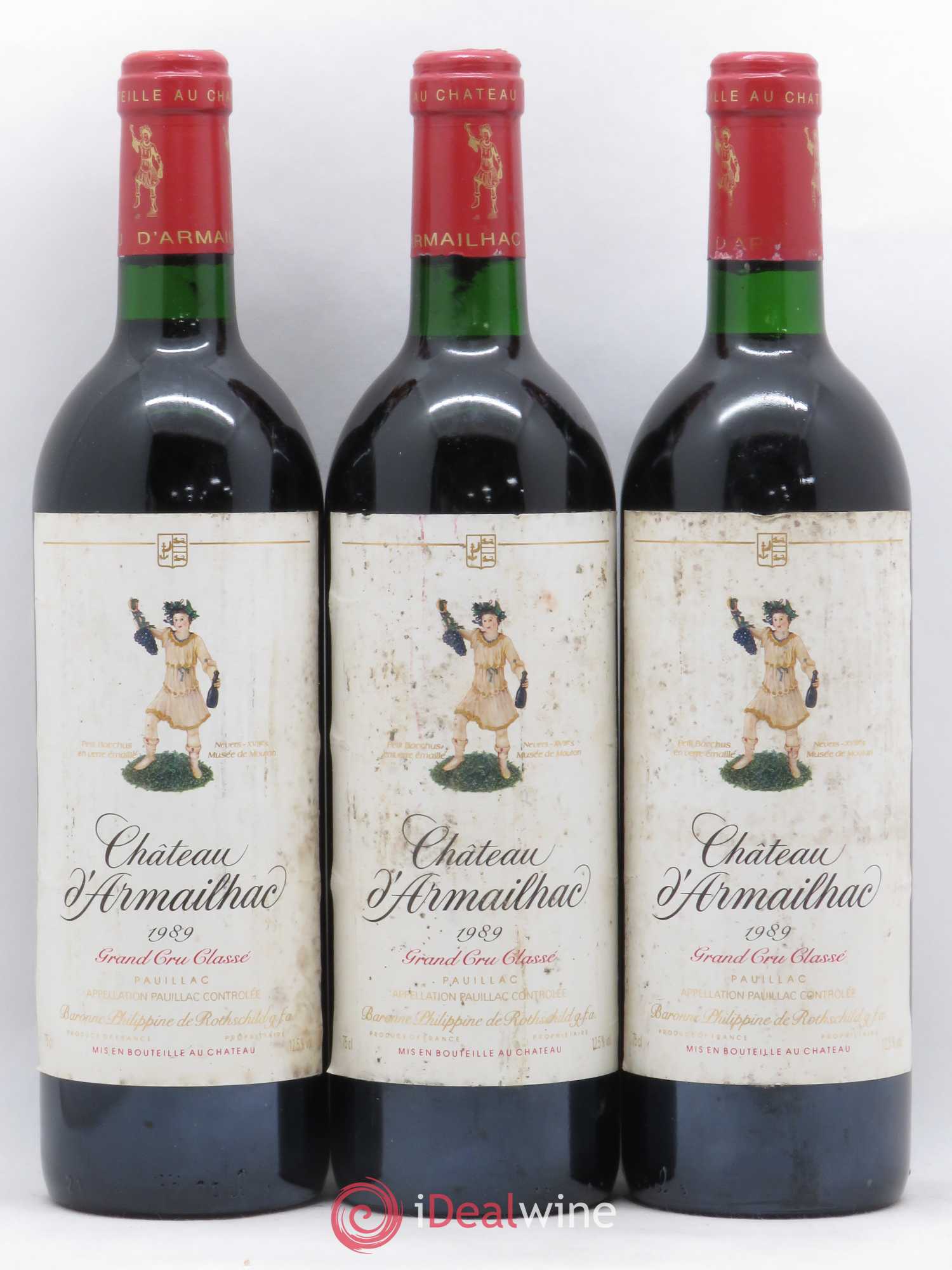Château d' Armailhac - Mouton Baron(ne) Philippe 5ème Grand Cru Classé 1989 - Lot de 3 bouteilles - 0