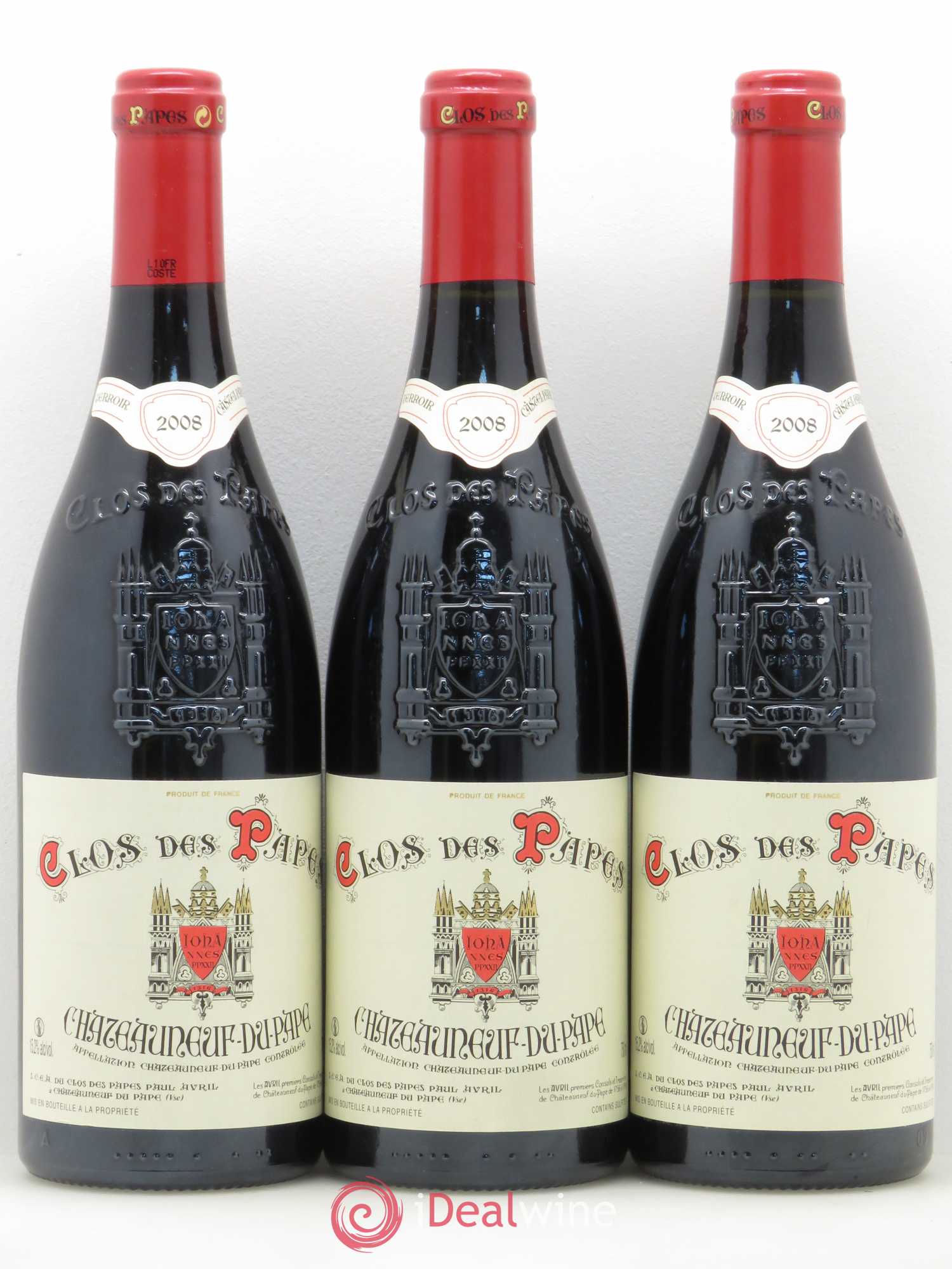 Châteauneuf-du-Pape Clos des Papes - Paul Avril 2008 - Lot de 3 bouteilles - 0