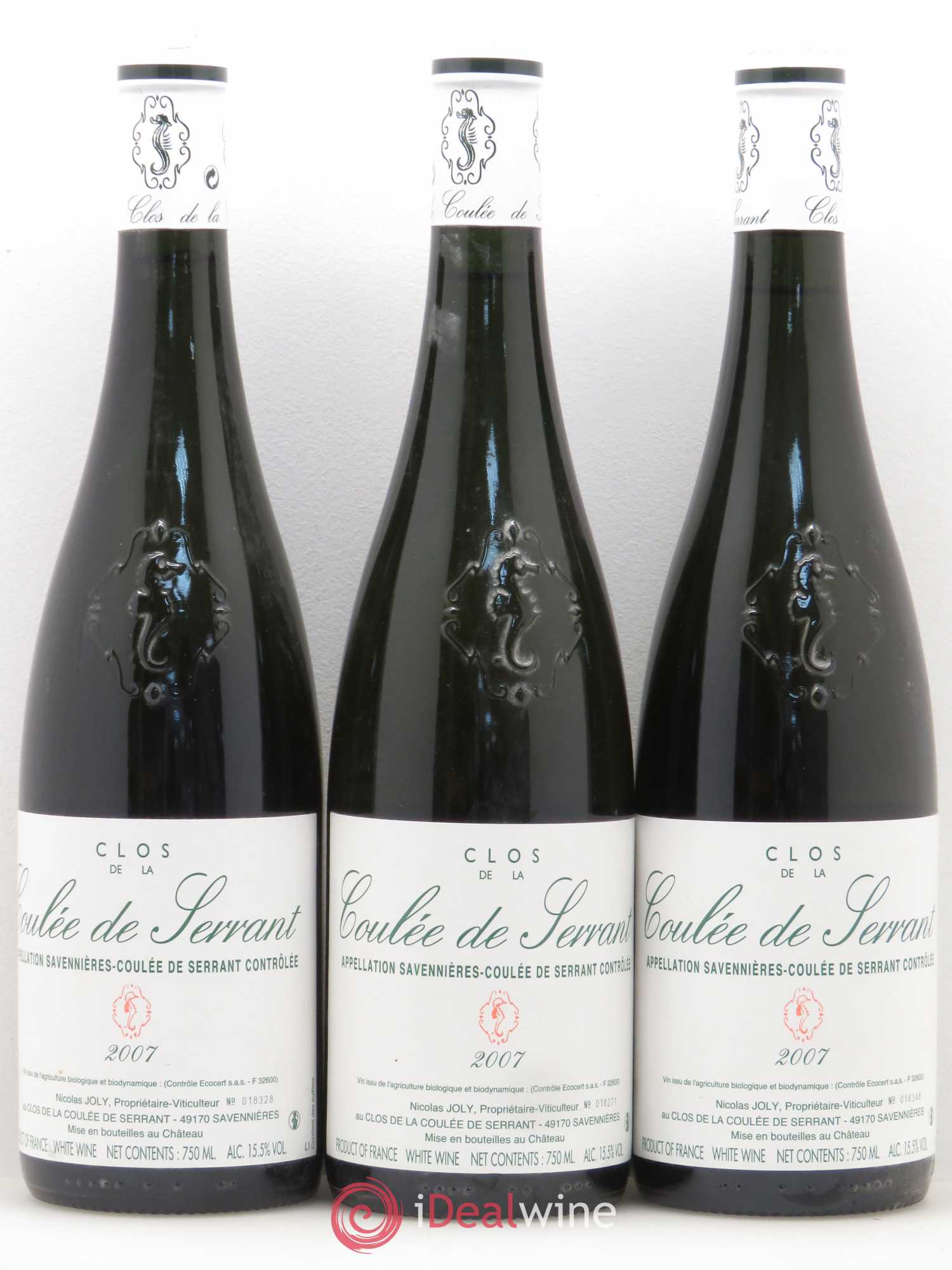 Savennières Clos de la Coulée de Serrant Vignobles de la Coulée de Serrant - Nicolas Joly 2007 - Lot de 3 bouteilles - 0