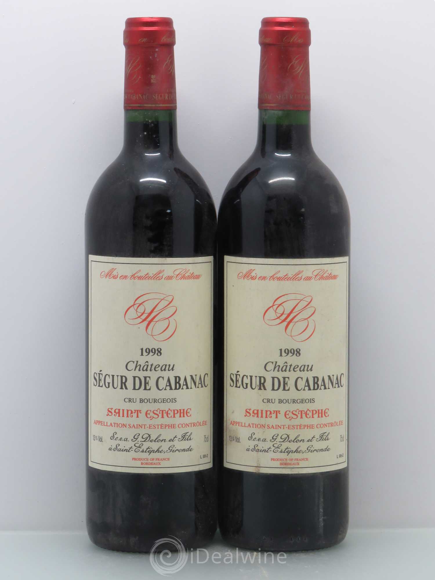 Château Ségur de Cabanac Cru Bourgeois 1998 - Lot de 2 bouteilles - 0