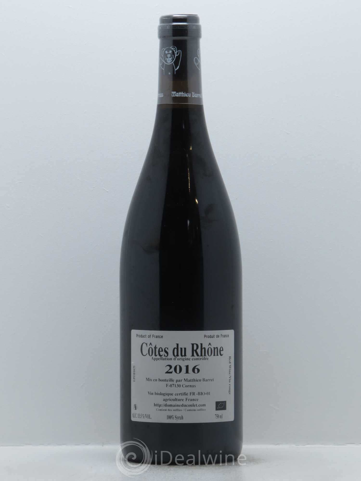 Côtes-du-Rhône Petit Ours Brun Coulet (Domaine du) - Matthieu Barret 2016 - Lot de 1 bouteille - 1