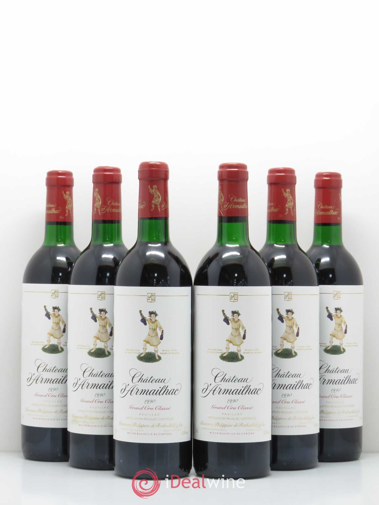 Château d' Armailhac - Mouton Baron(ne) Philippe 5ème Grand Cru Classé 1990 - Lot de 6 bouteilles - 0