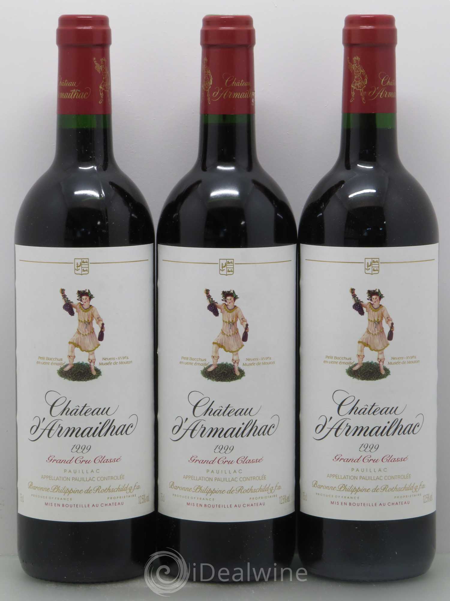 Château d' Armailhac - Mouton Baron(ne) Philippe 5ème Grand Cru Classé 1999 - Lot de 3 bouteilles - 0
