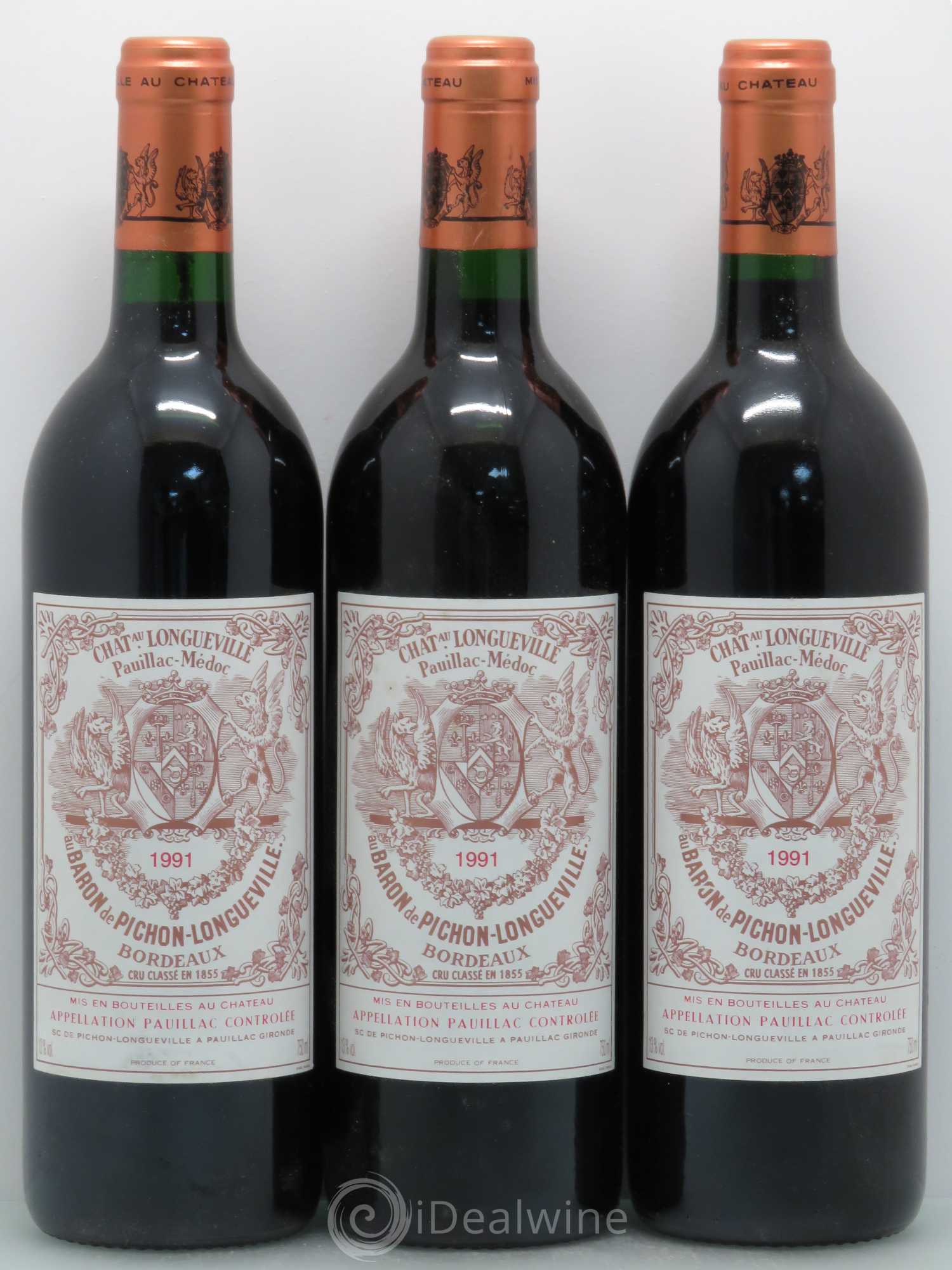 Pauillac Château Longueville Baron Pichon Longueville 1991 - Posten von 3 Flaschen - 0