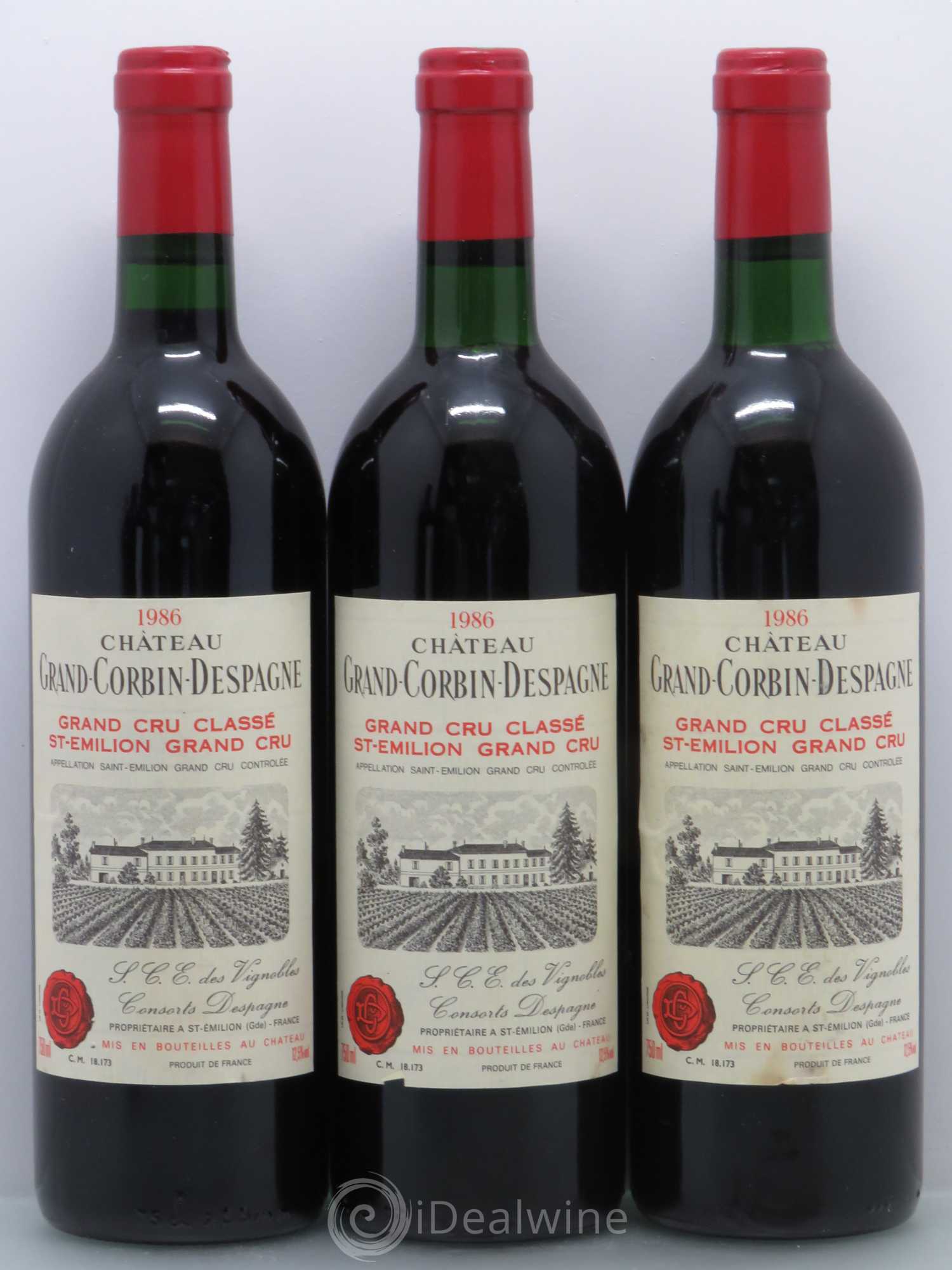 Château Grand Corbin Despagne Grand Cru Classé 1986 - Lot de 3 bouteilles - 0