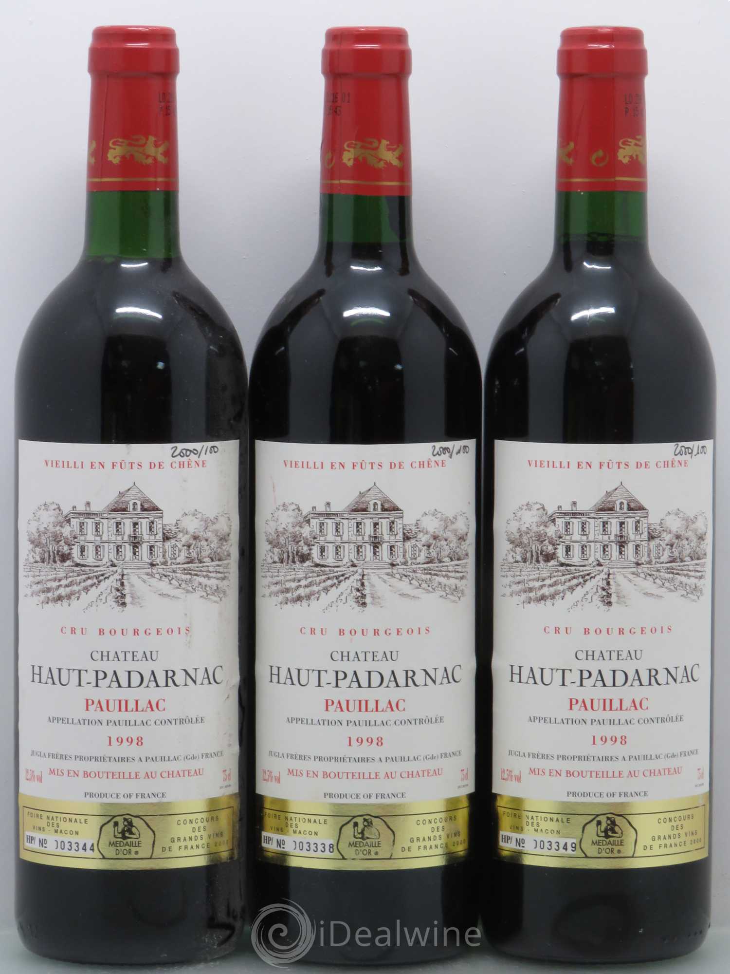 Pauillac Château Haut-Padarnac 1998 - Posten von 3 Flaschen - 0