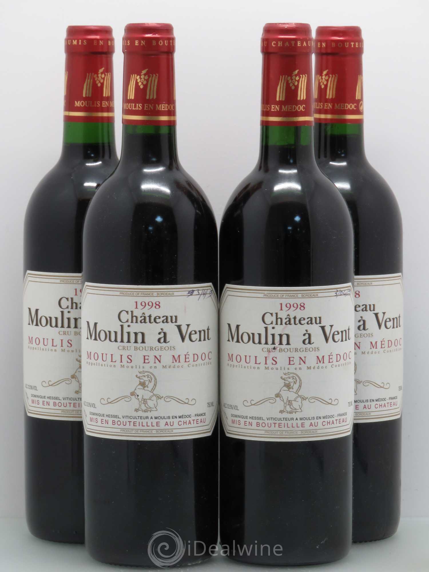 Château Moulin à Vent Cru Bourgeois 1998 - Lot de 4 bouteilles - 0