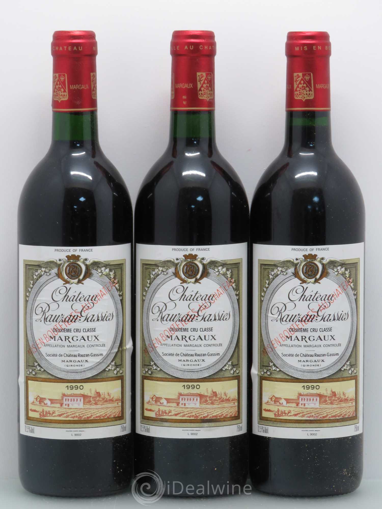 Château Rauzan-Gassies 2ème Grand Cru Classé 1990 - Lot de 3 bouteilles - 0