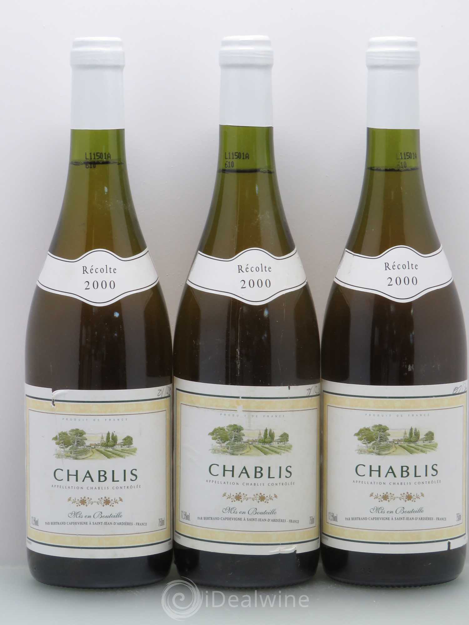 Chablis Bertrand Cap De Vigne 2000 - Lot of 3 bottles - 0