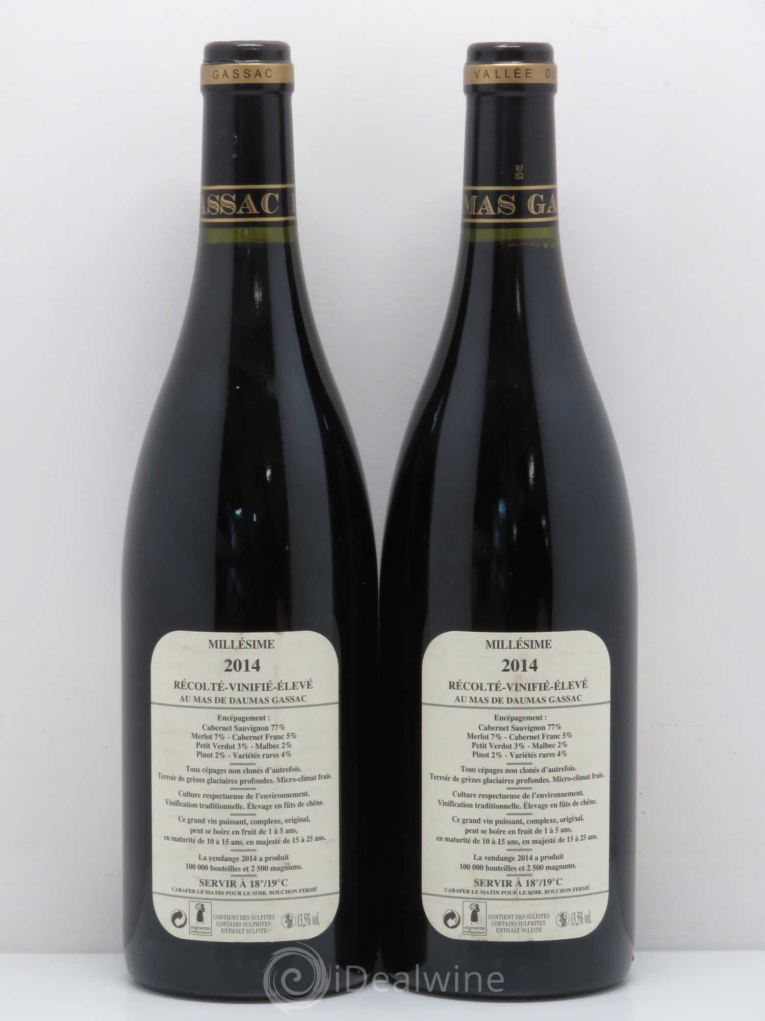 Saint-Guilhem-le-Désert - Cité d'Aniane Mas Daumas Gassac Famille Guibert de La Vaissière (sans prix de réserve) 2014 - Lot de 2 bouteilles - 1