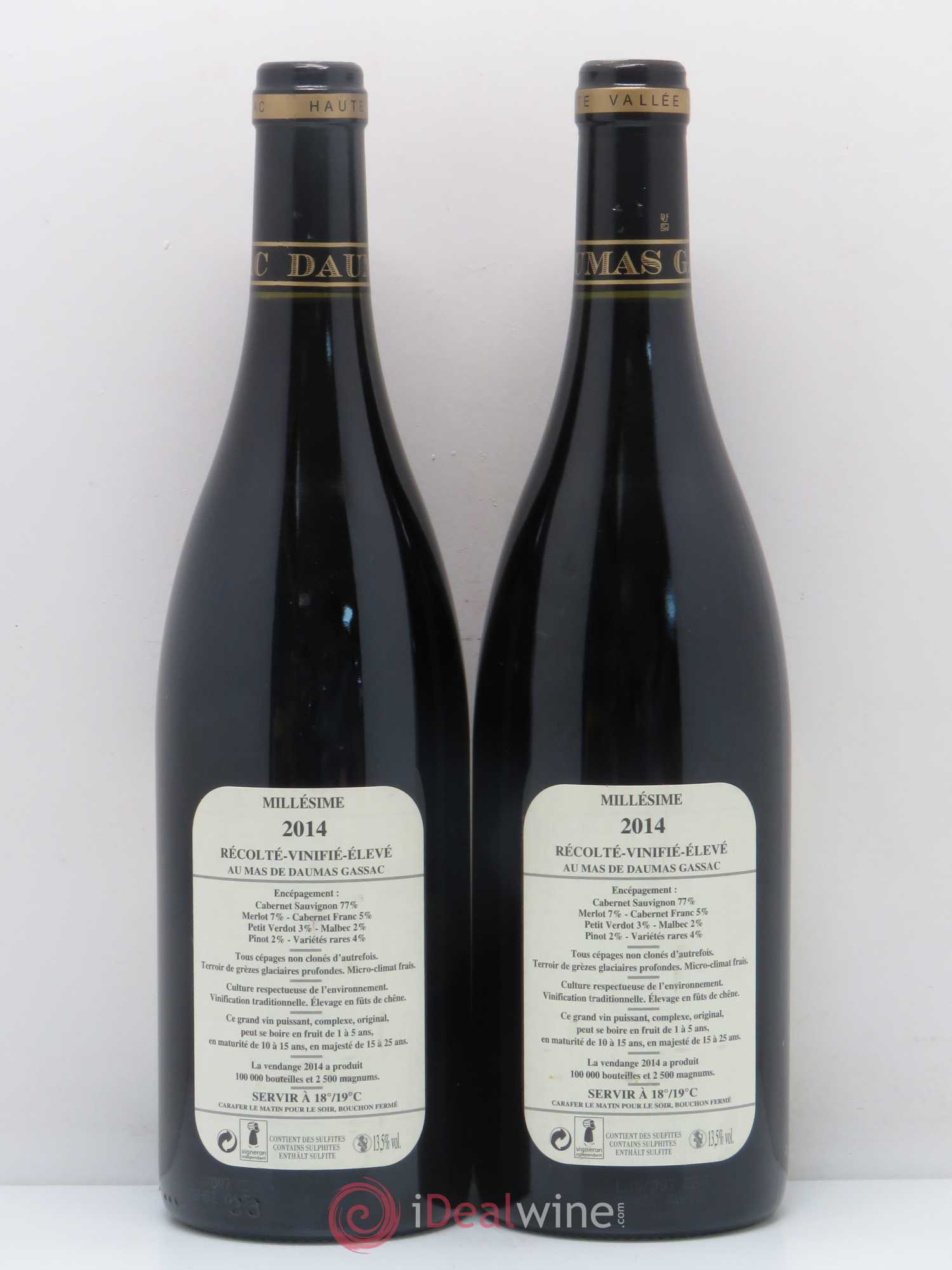 Saint-Guilhem-le-Désert - Cité d'Aniane Mas Daumas Gassac Famille Guibert de La Vaissière (sans prix de réserve) 2014 - Lot de 2 bouteilles - 1