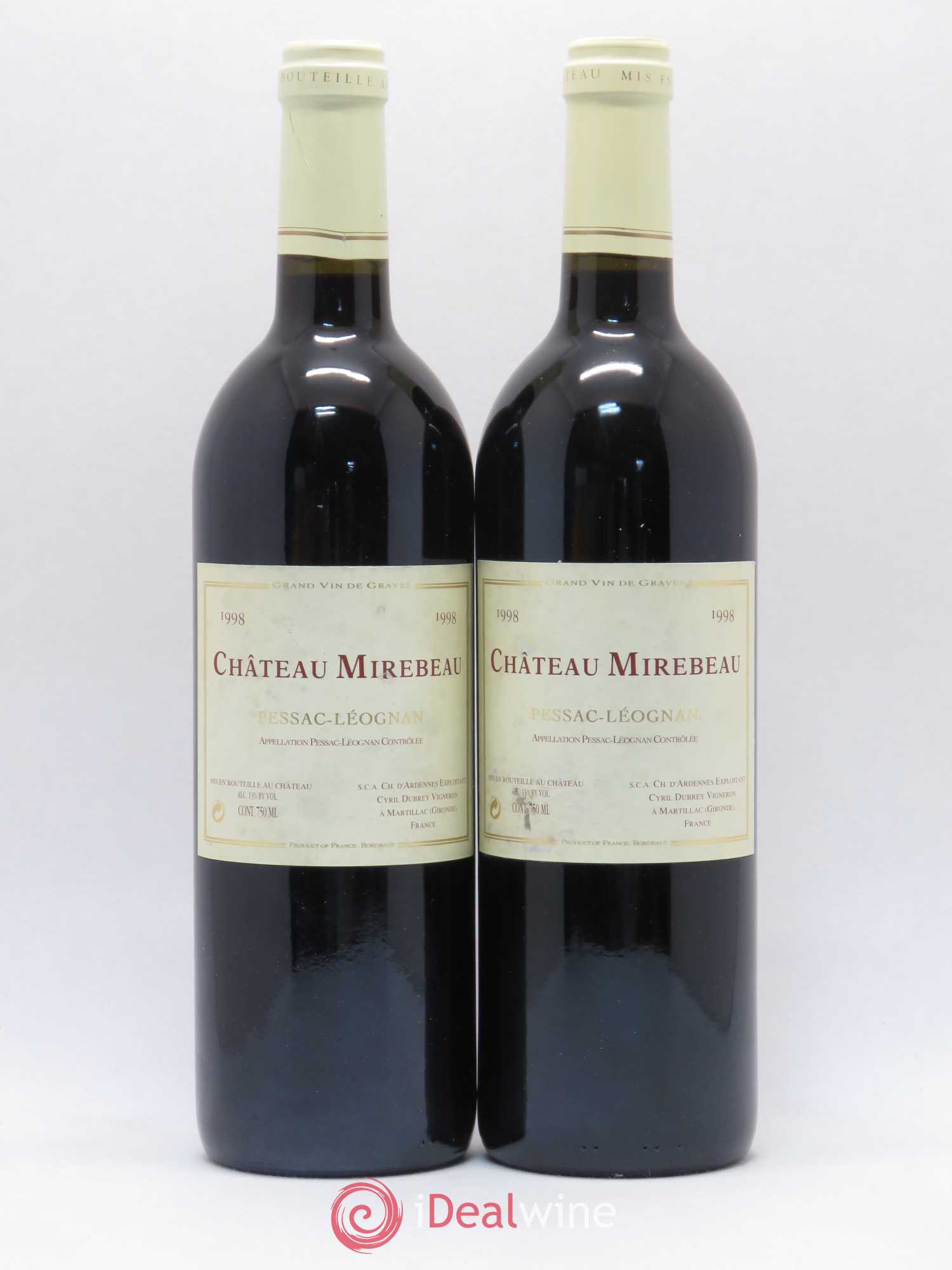 Pessac-Léognan Château Mirebeau 1998 - Lot de 2 bouteilles - 0