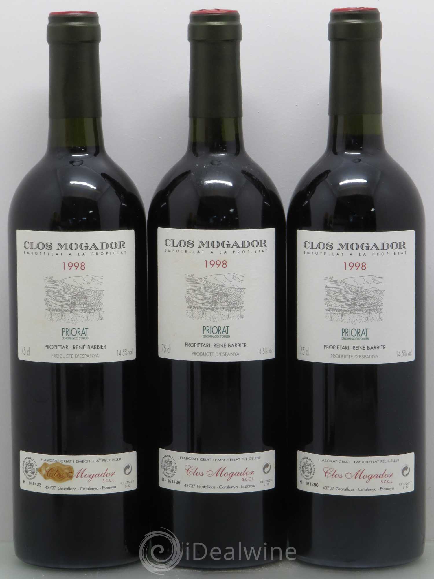 Priorat Clos Mogador DOCA René Barbier 1998 - Posten von 3 Flaschen - 0