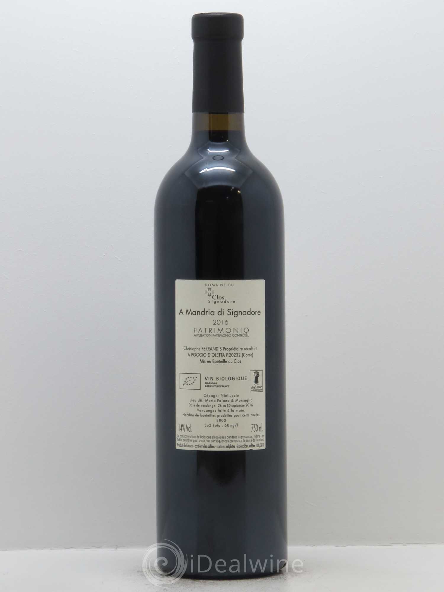 Patrimonio Clos Signadore A Mandria Christophe Ferrandis 2016 - Lot de 1 bouteille - 1