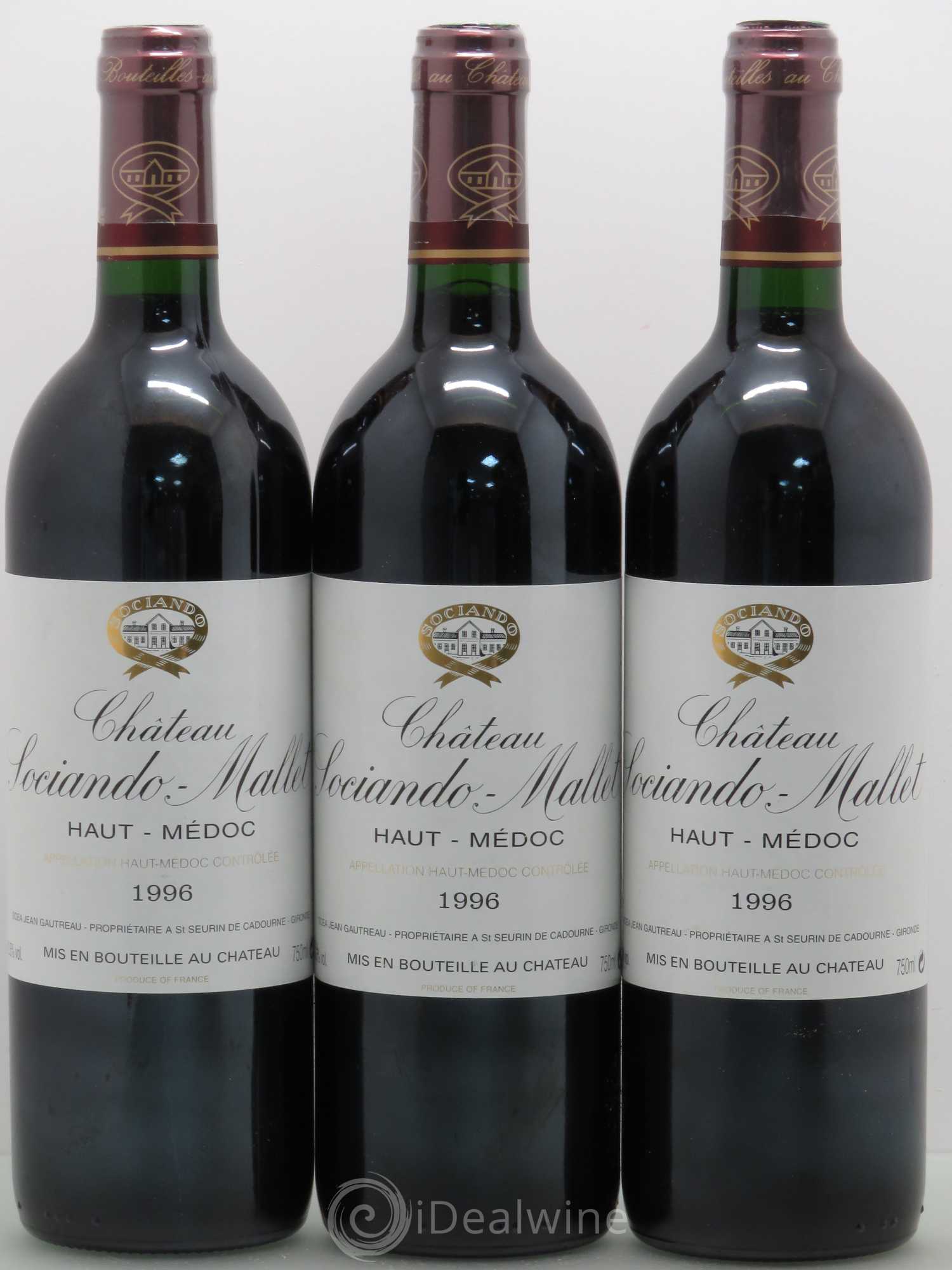 Château Sociando Mallet 1996 - Lot de 3 bouteilles - 0