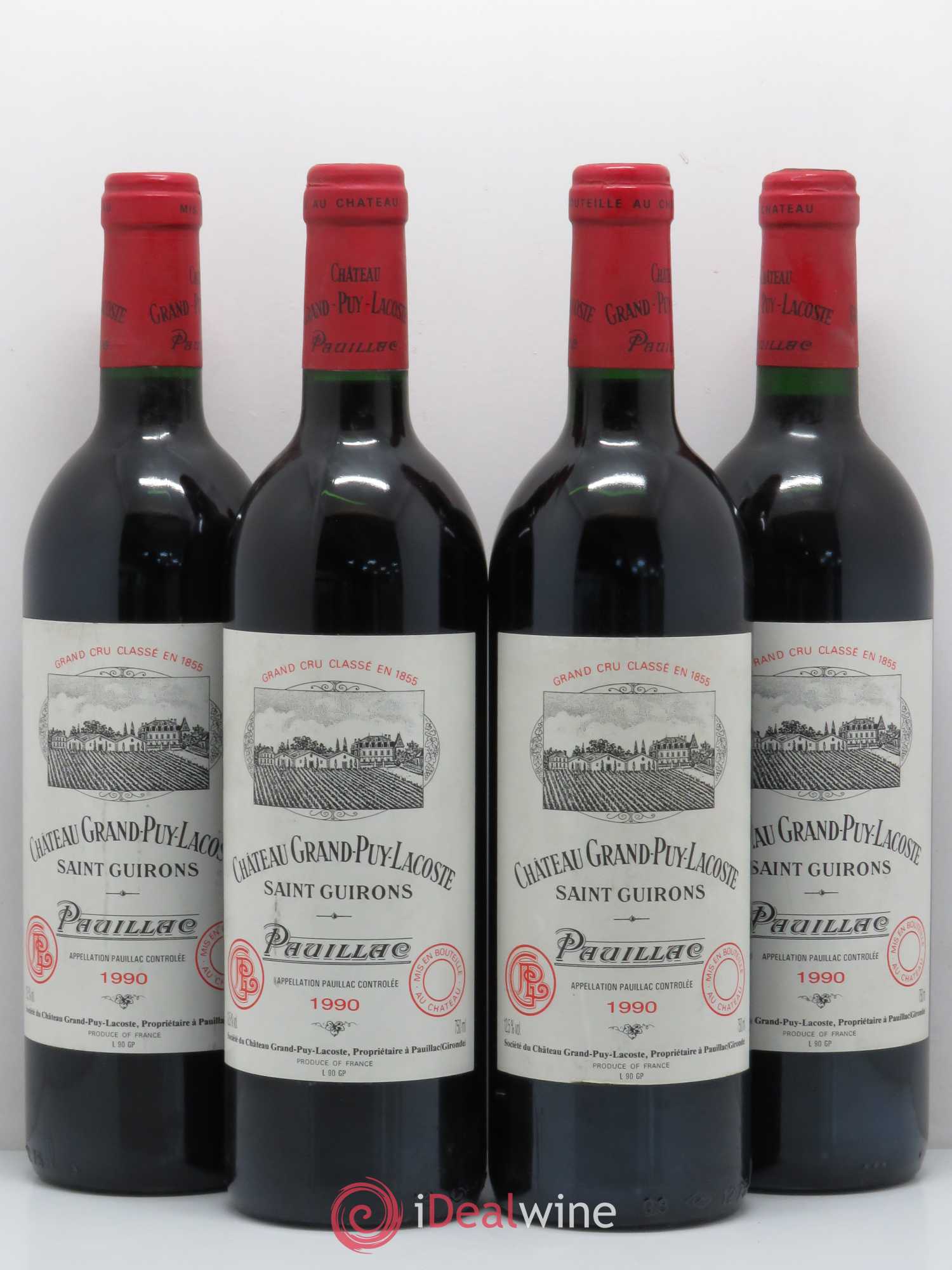 Château Grand Puy Lacoste 5ème Grand Cru Classé 1990 - Lot de 4 bouteilles - 0