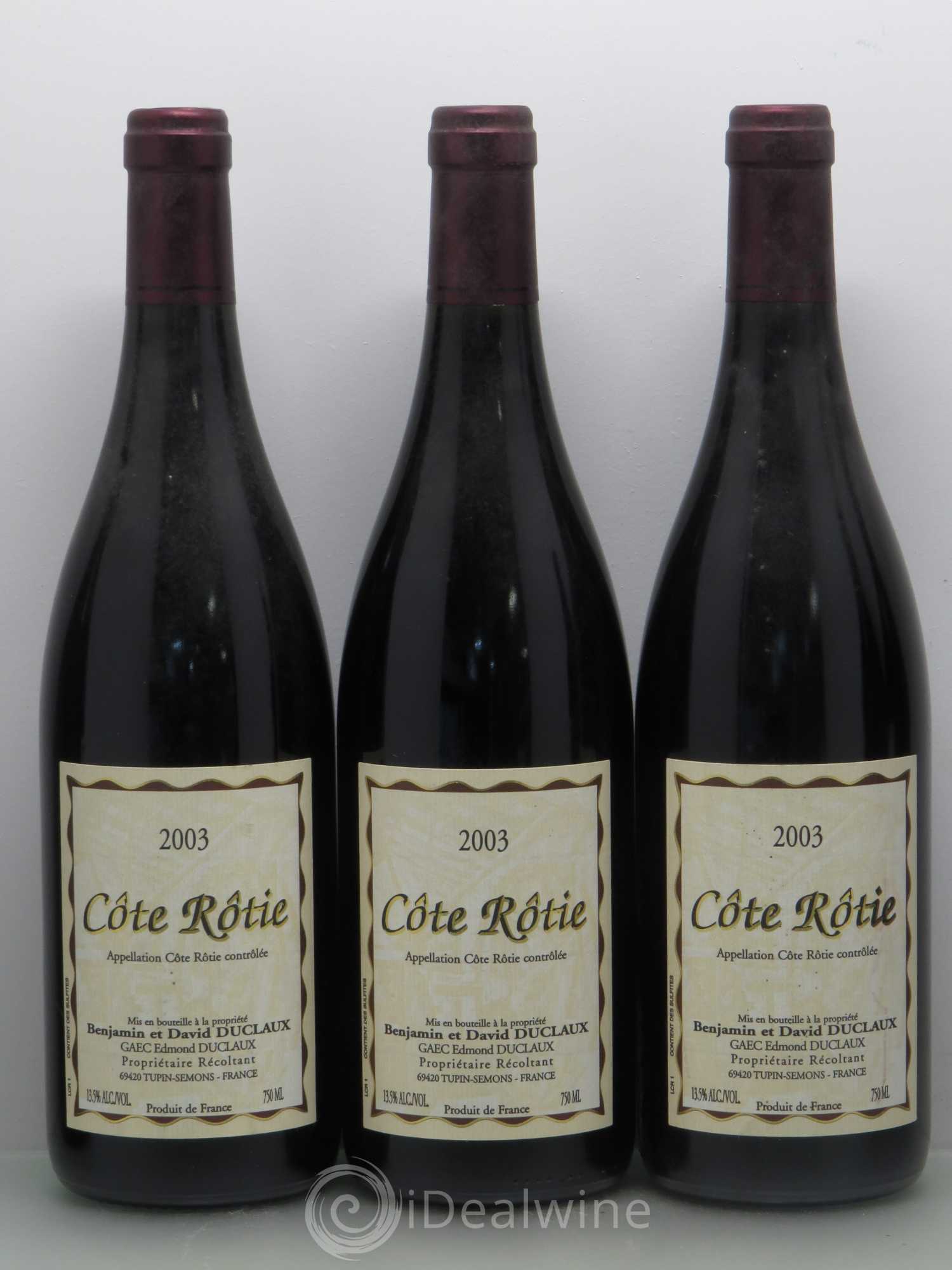 Côte-Rôtie Benjamin et David Duclaux 2003 - Posten von 6 Flaschen - 1