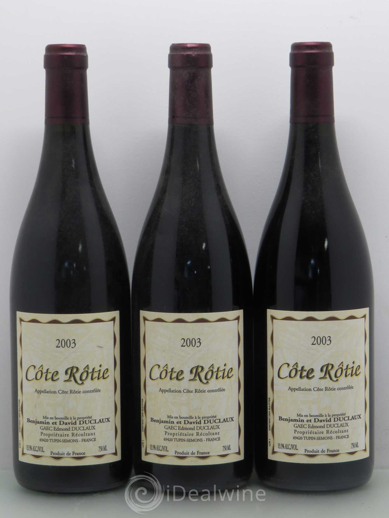 Côte-Rôtie Benjamin et David Duclaux 2003 - Posten von 6 Flaschen - 2