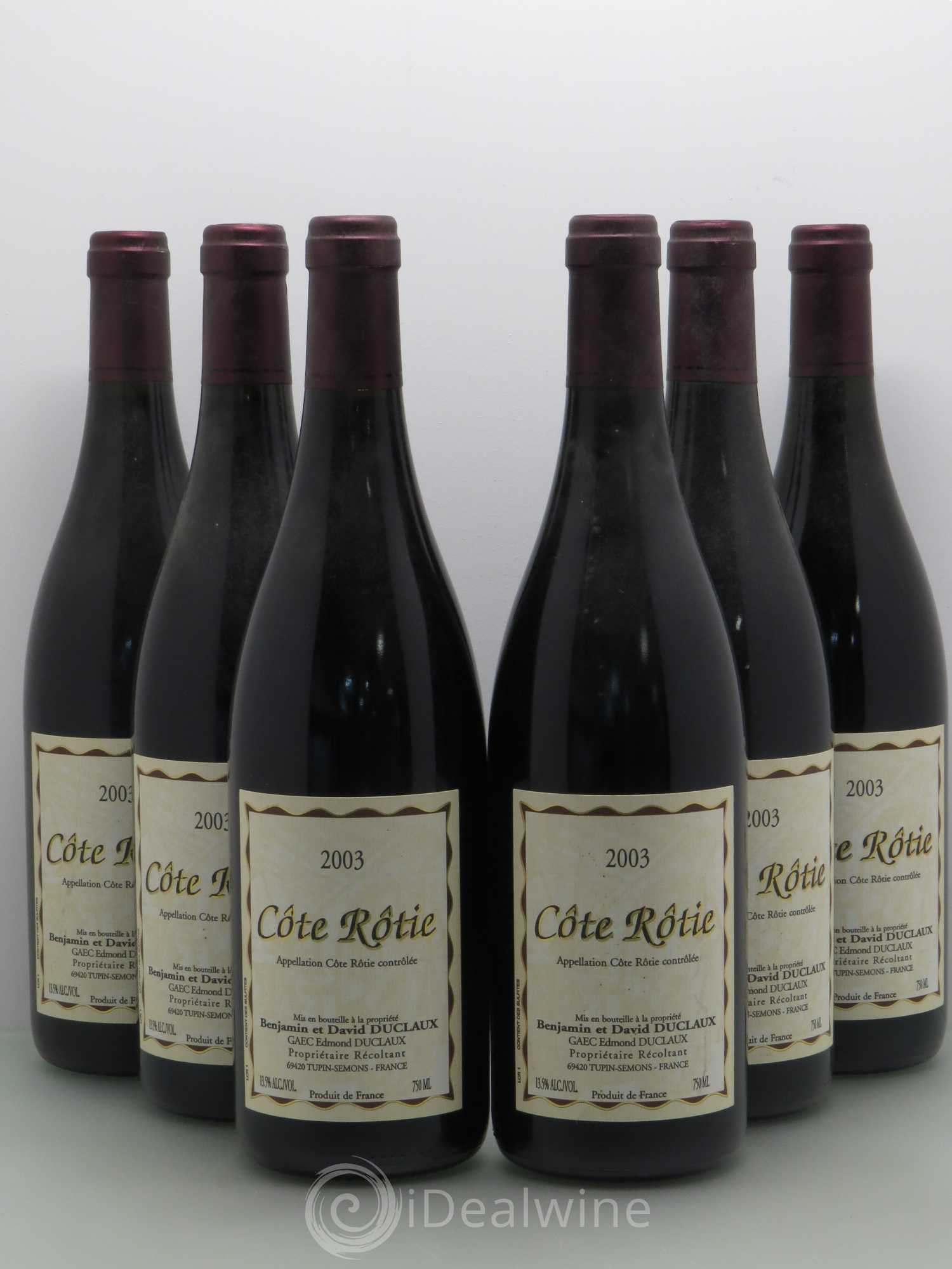 Côte-Rôtie Benjamin et David Duclaux 2003 - Posten von 6 Flaschen - 0