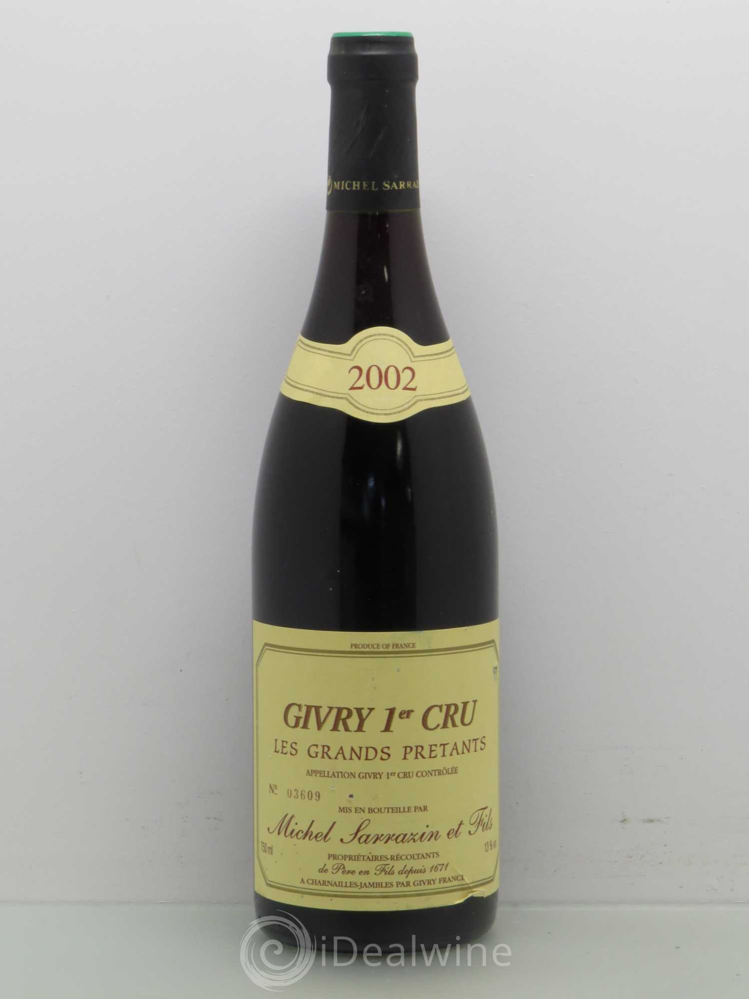 Givry 1er Cru Les Grands Pretants Michel Sarrazin & Fils 2002 - Posten von 1 Flasche - 0