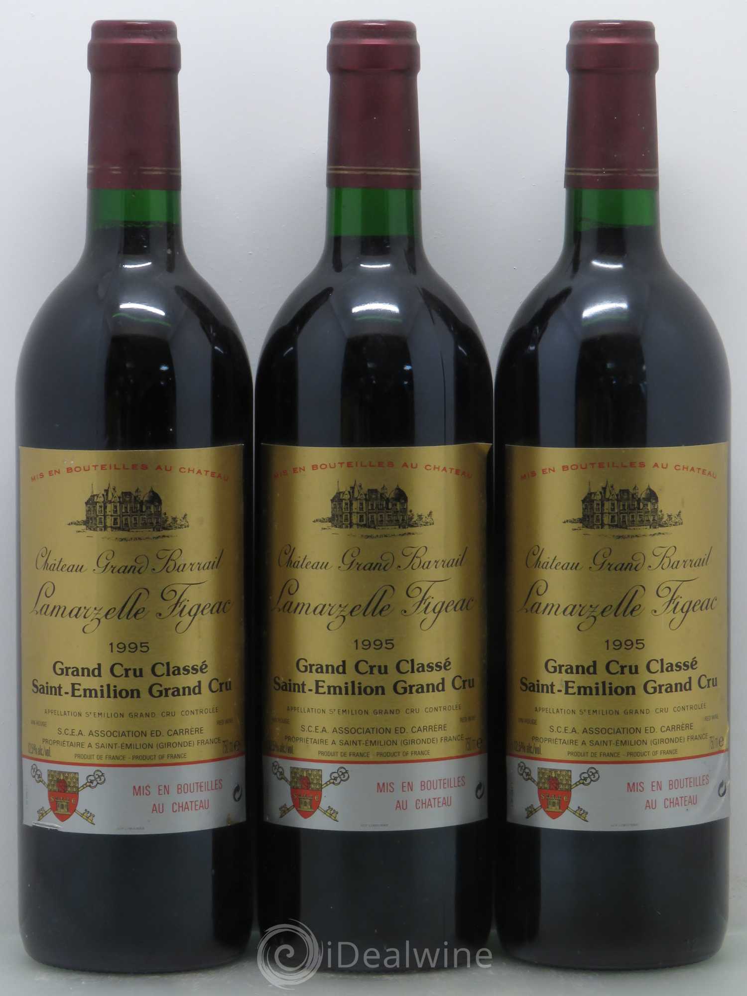 Château Grand Barrail Lamarzelle Figeac Grand Cru Classé 1995 - Lot de 3 bouteilles - 0