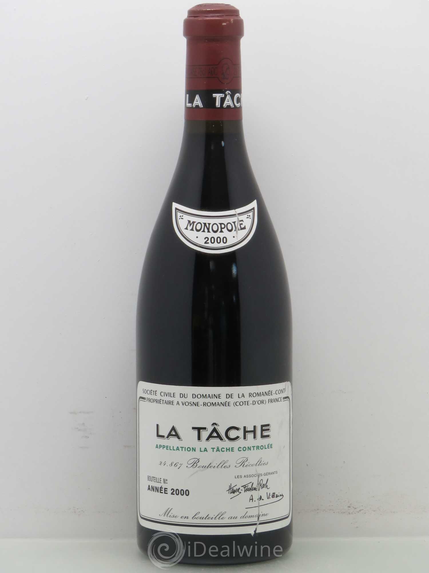 La Tâche Grand Cru Domaine de la Romanée-Conti 2000 - Lot de 1 bouteille - 0