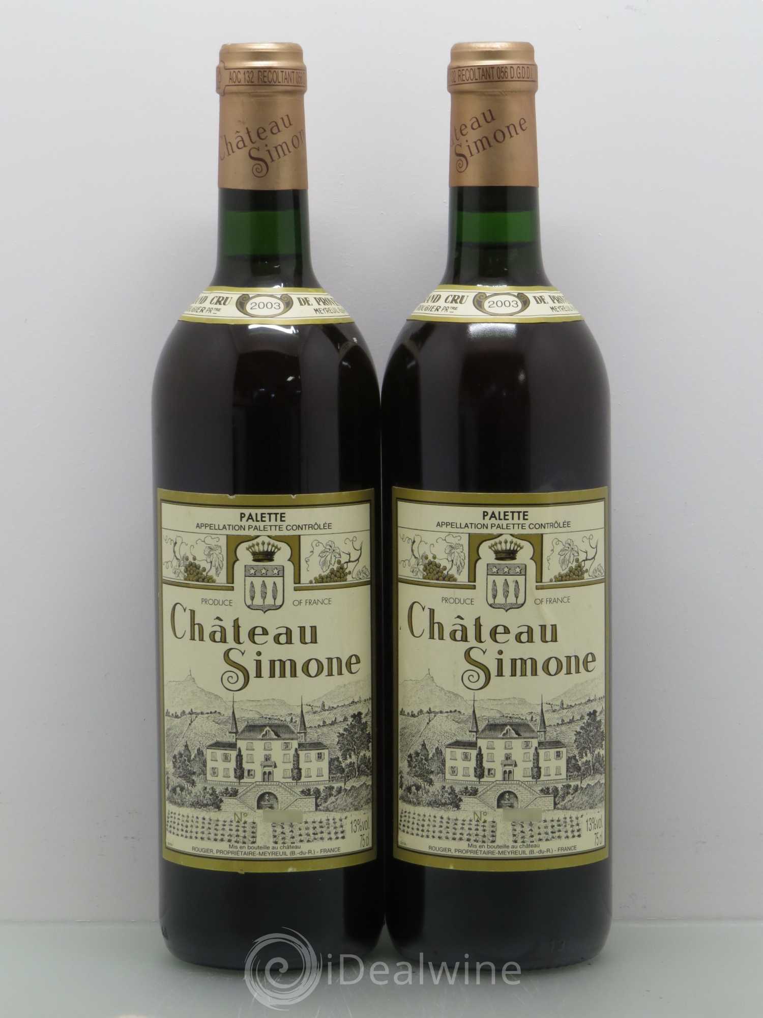 Palette Château Simone Famille Rougier 2003 - Posten von 4 Flaschen - 2