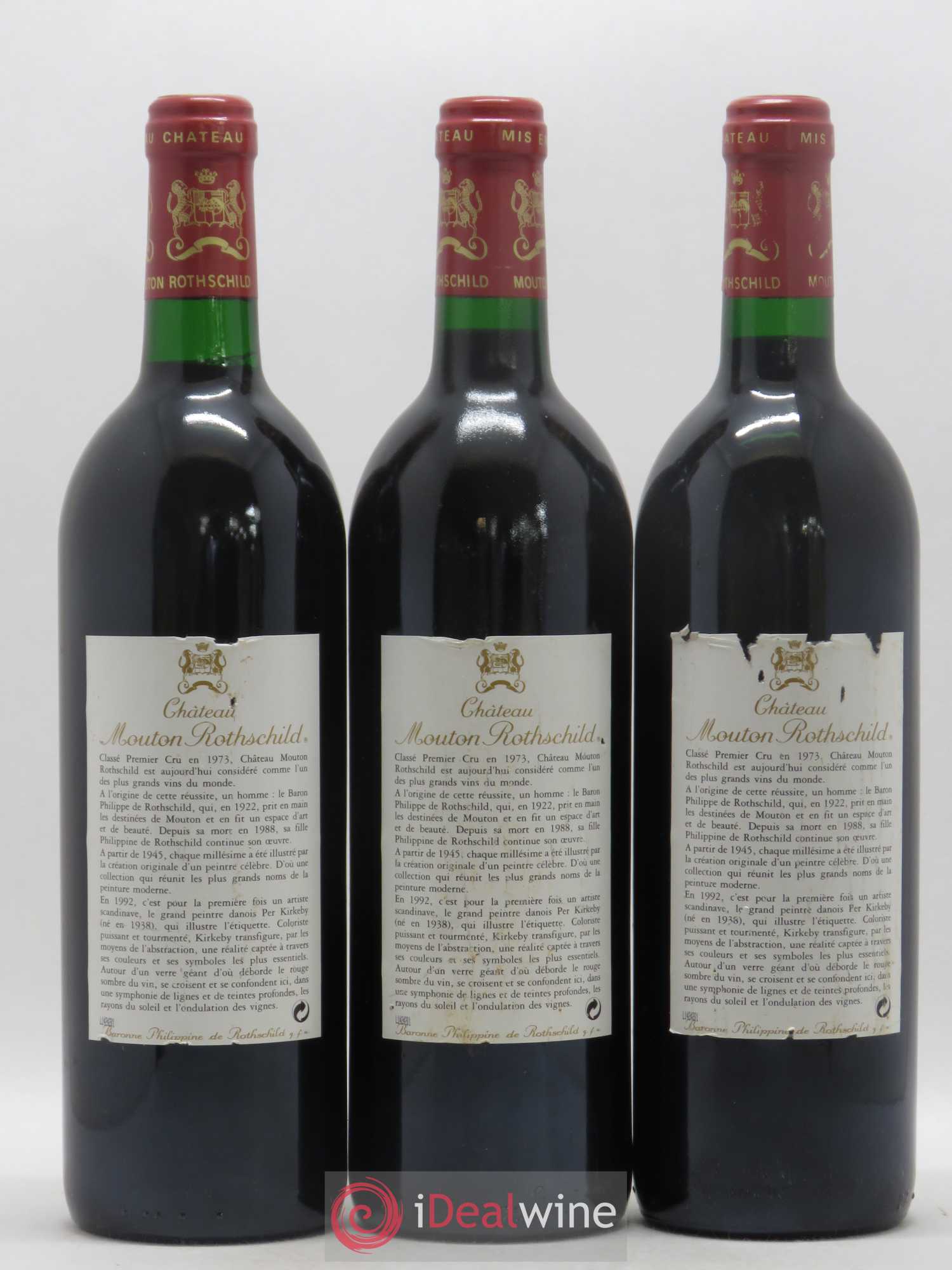Château Mouton Rothschild 1er Grand Cru Classé 1992 - Lot de 3 bouteilles - 1