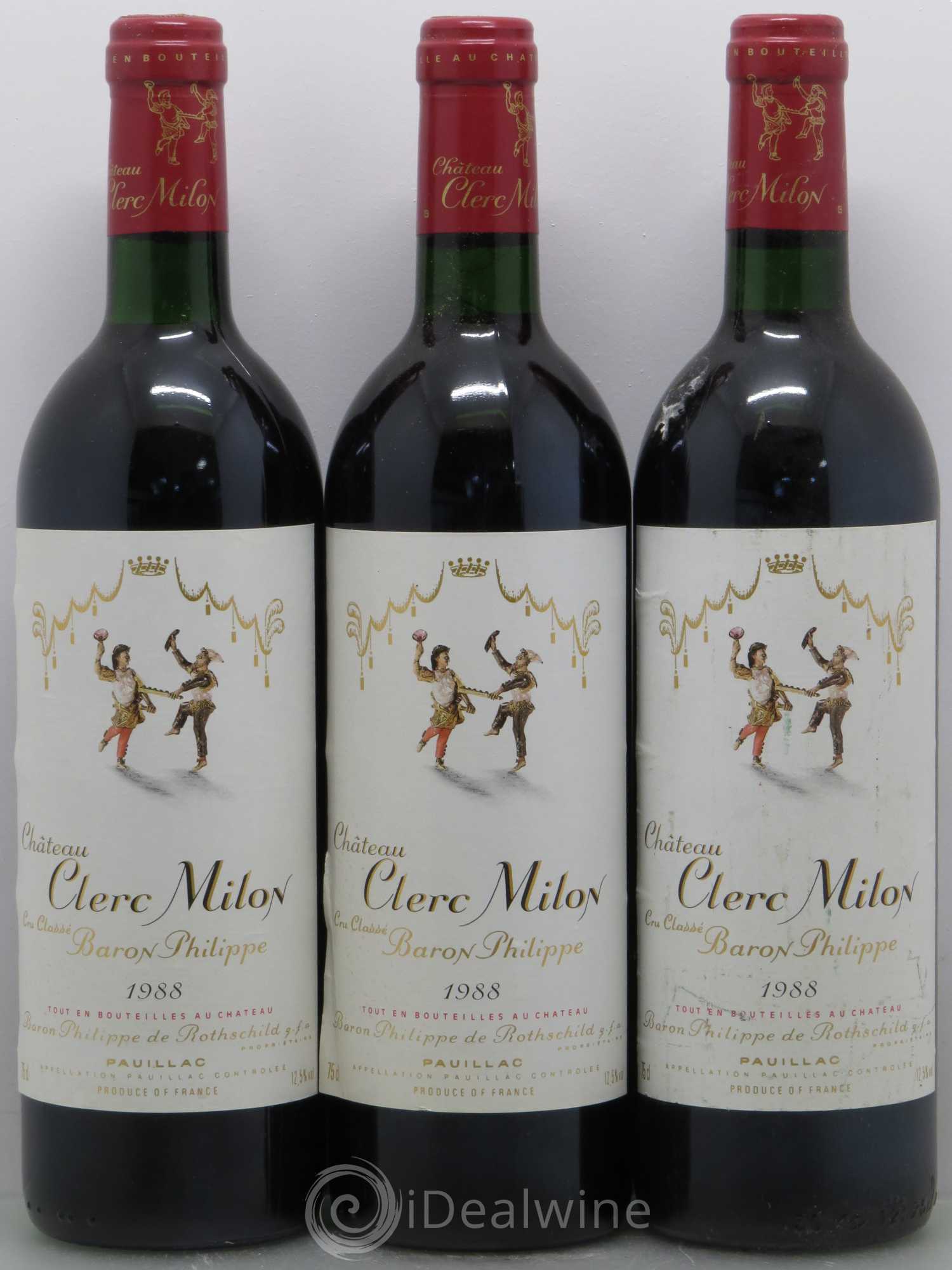 Château Clerc Milon 5ème Grand Cru Classé 1988 - Lot de 3 bouteilles - 0