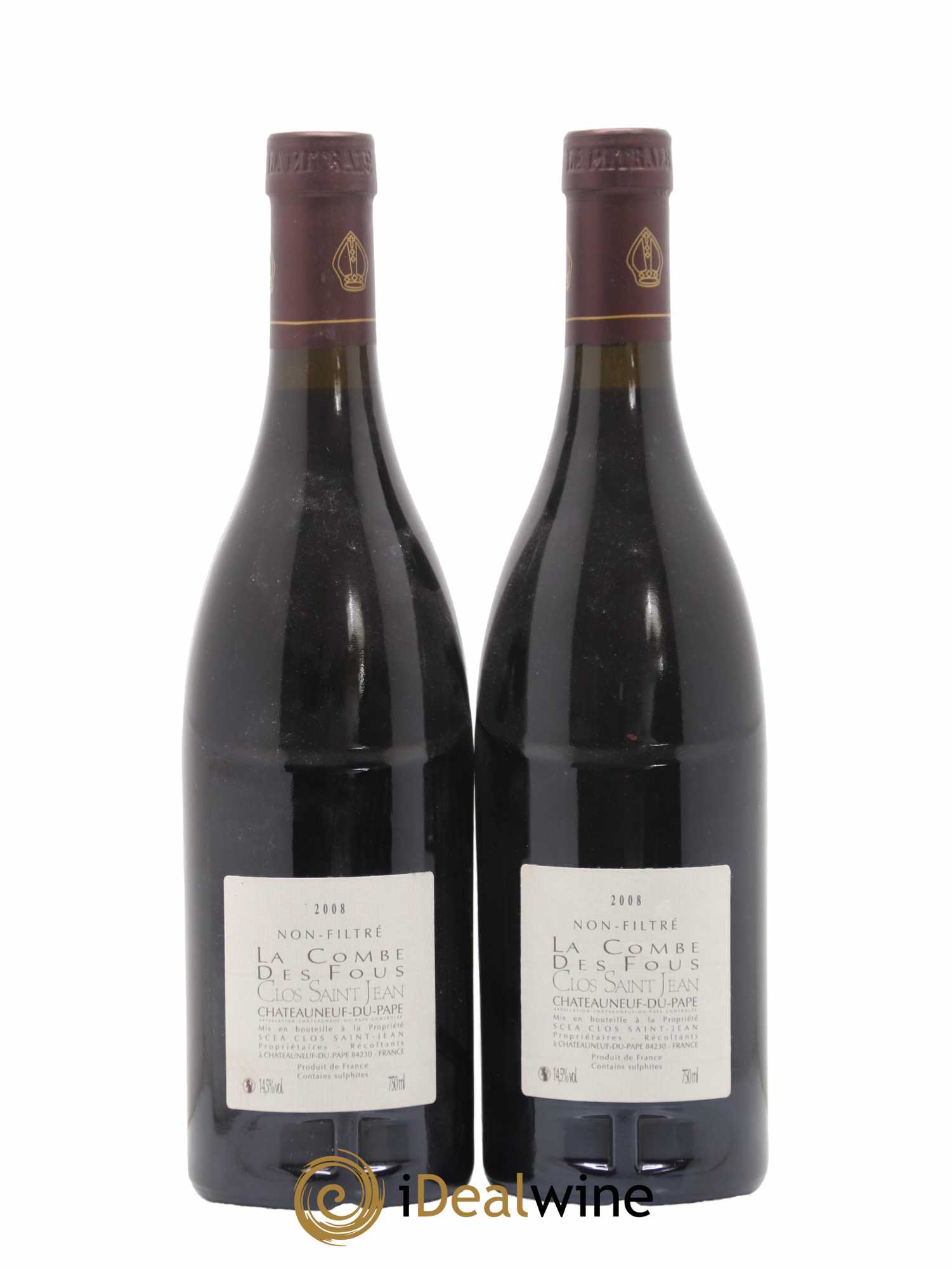 Châteauneuf-du-Pape Clos Saint-Jean La Combe des Fous Pascal et Vincent Maurel 2008 - Lot de 2 bouteilles - 1
