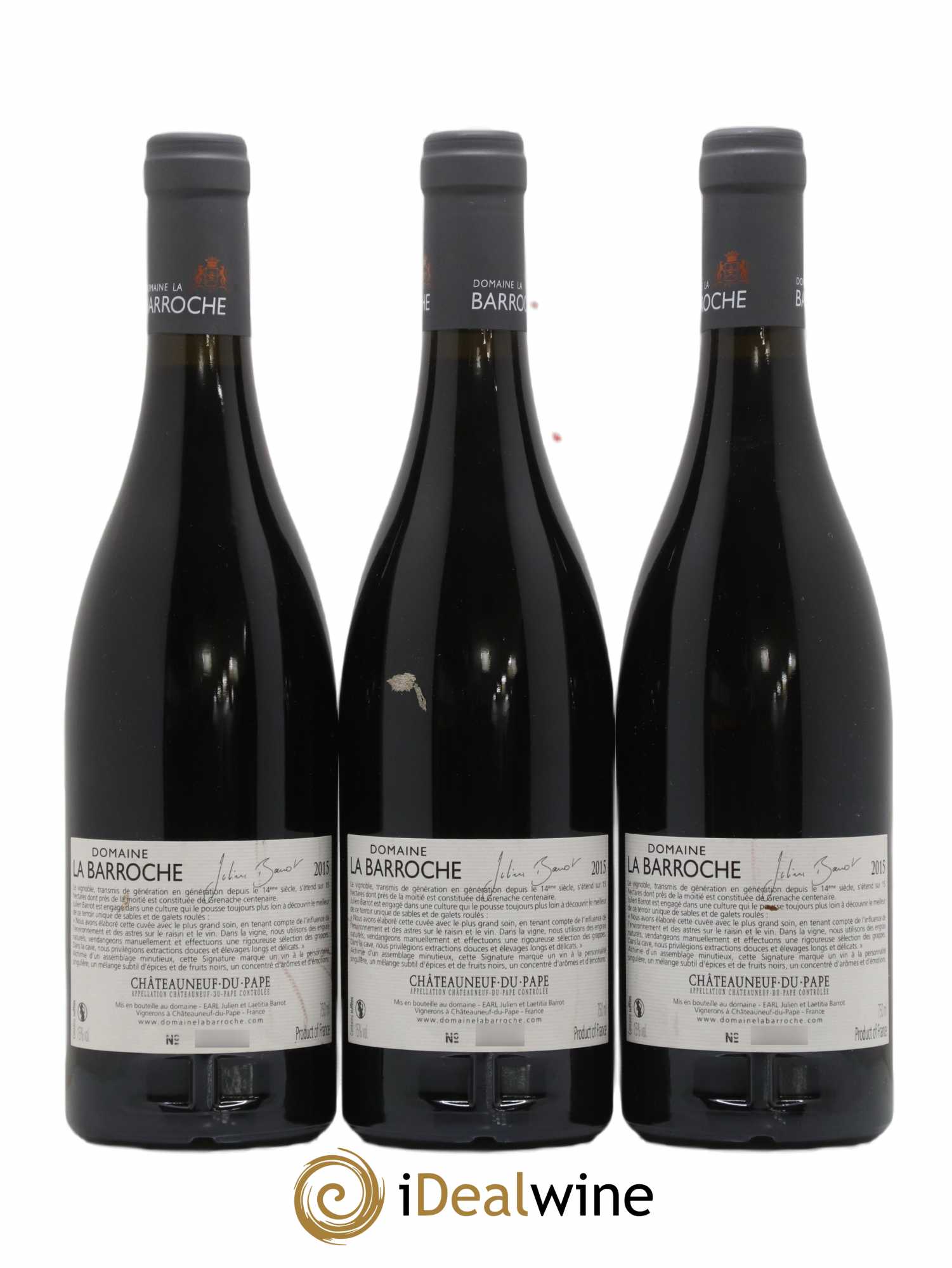 Châteauneuf-du-Pape La Barroche (Domaine de) Signature Julien Barrot 2015 - Lot de 3 bouteilles - 1