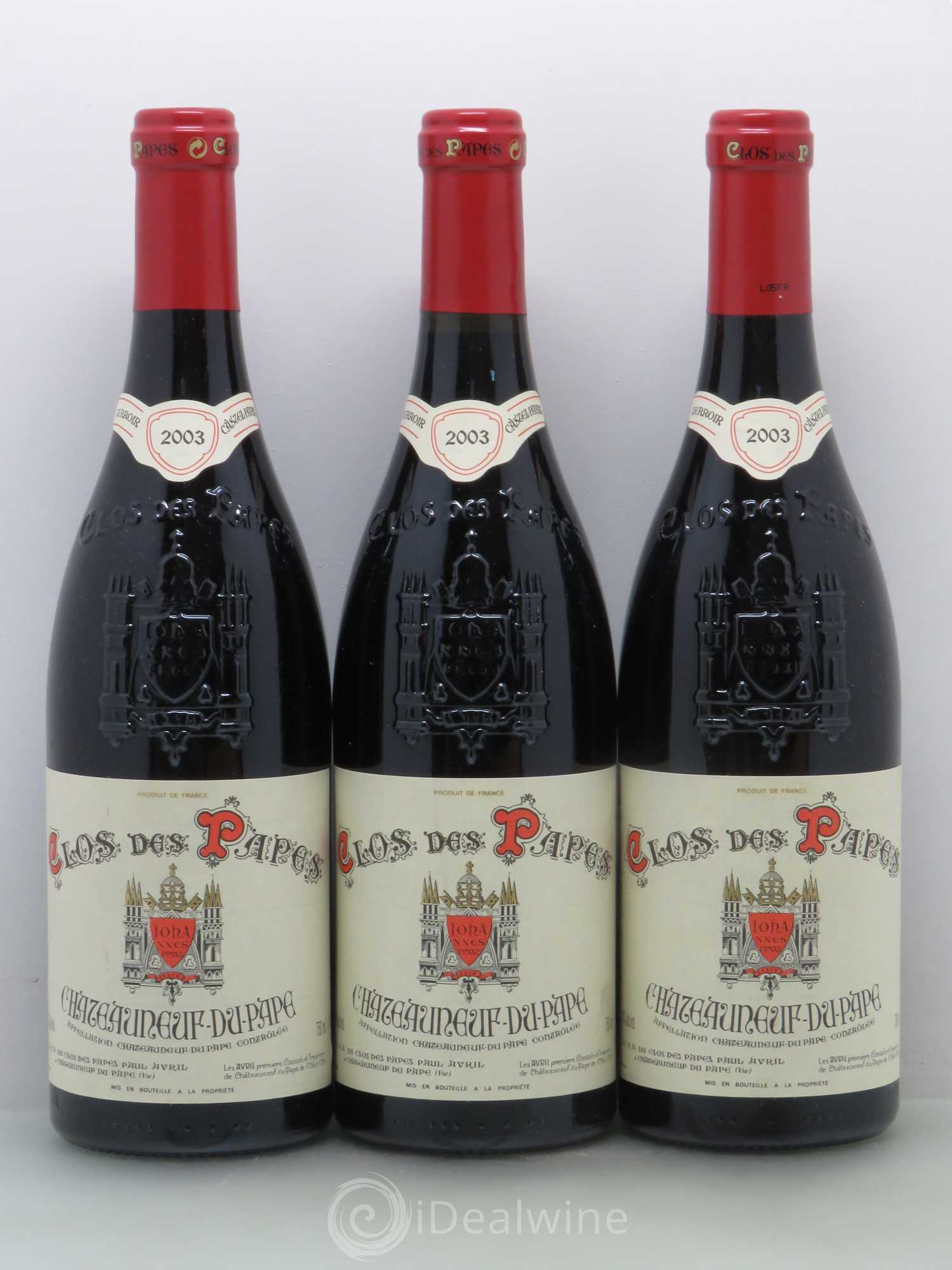 Châteauneuf-du-Pape Clos des Papes - Paul Avril 2003 - Lot de 3 bouteilles - 0