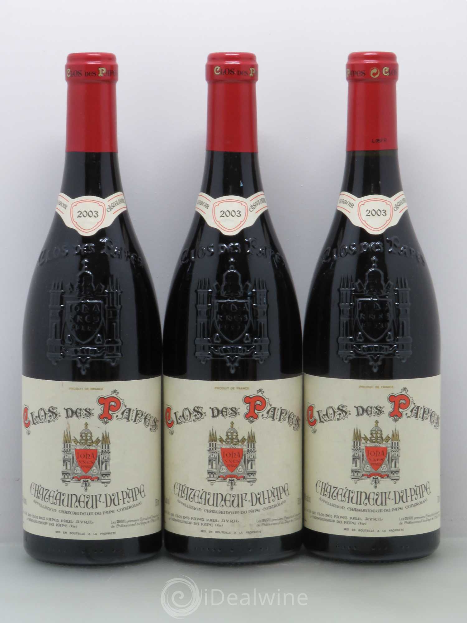 Châteauneuf-du-Pape Clos des Papes - Paul Avril 2003 - Lot de 3 bouteilles - 0