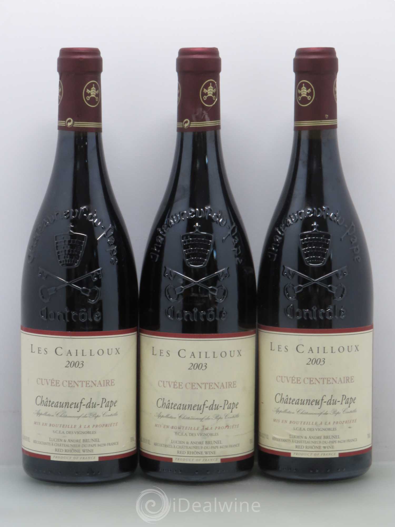 Châteauneuf-du-Pape Les Cailloux Cuvée Centenaire André Brunel 2003 - Lot de 3 bouteilles - 0