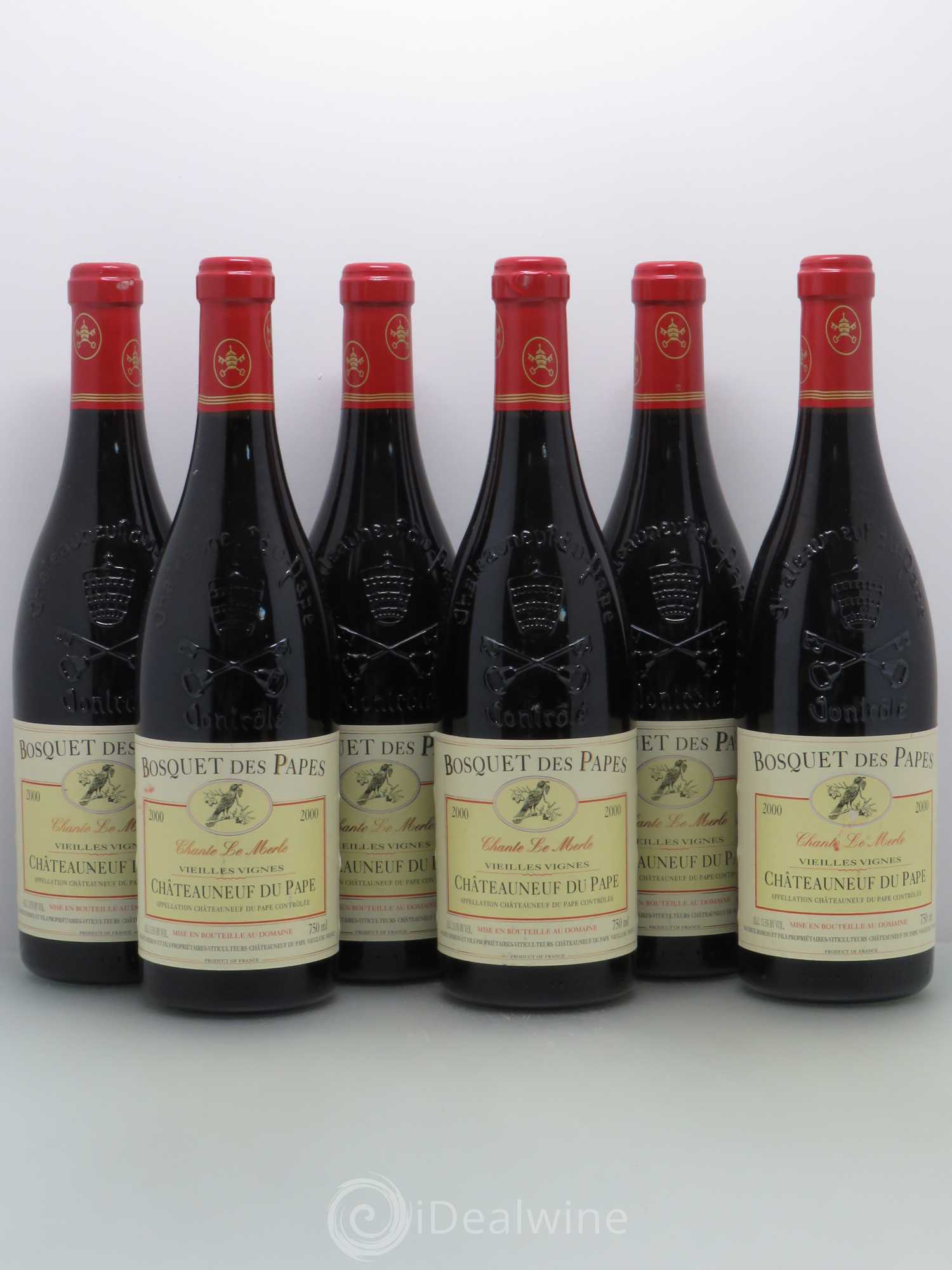 Châteauneuf-du-Pape Bosquet des Papes Chante Le Merle Vieilles Vignes Famille Boiron 2000 - Lot de 6 bouteilles - 0
