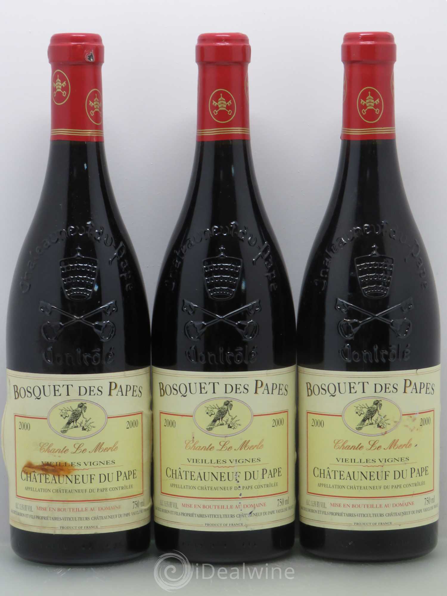 Châteauneuf-du-Pape Bosquet des Papes Chante Le Merle Vieilles Vignes Famille Boiron 2000 - Lot de 3 bouteilles - 0
