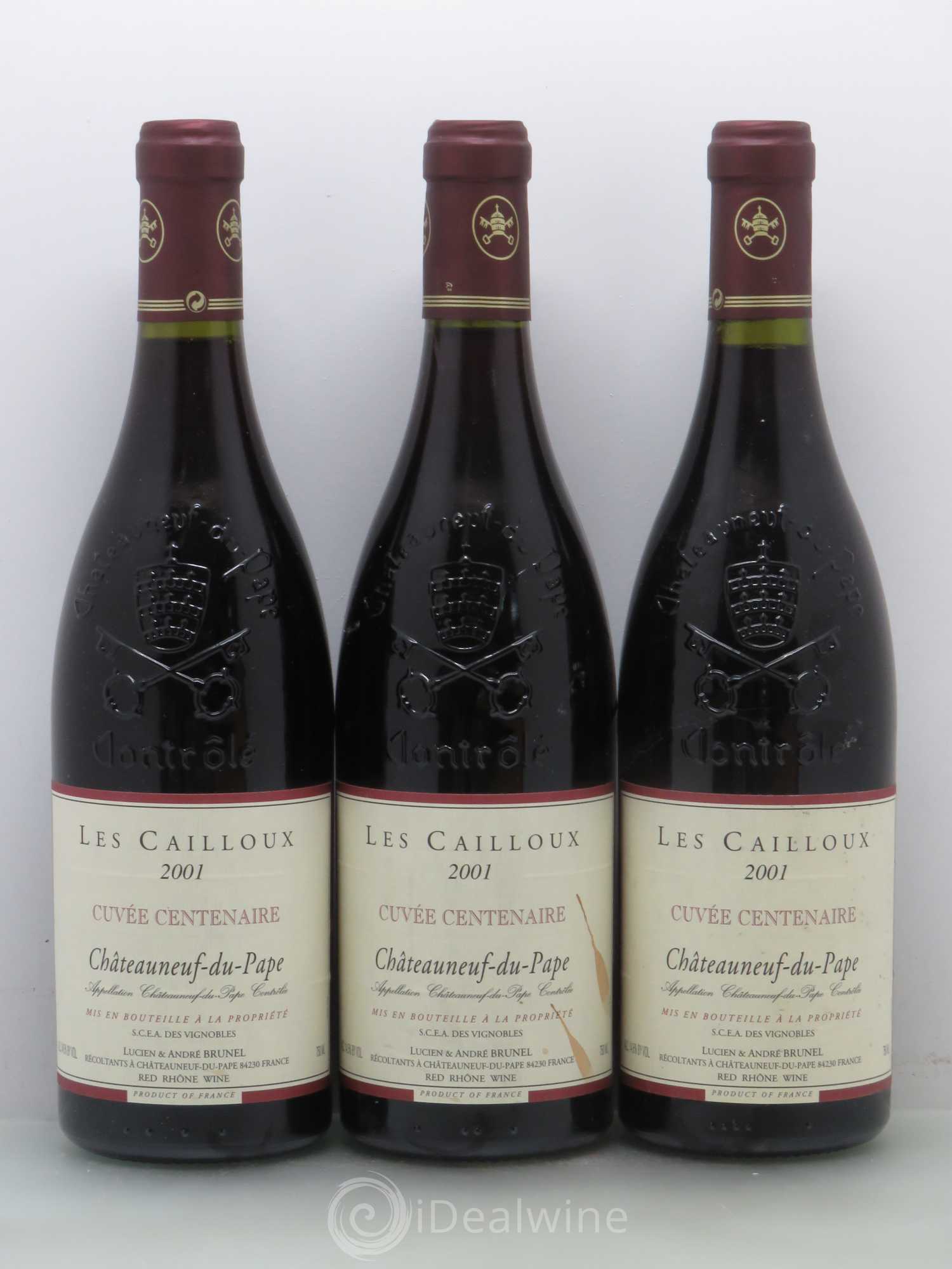 Châteauneuf-du-Pape Les Cailloux Cuvée Centenaire André Brunel 2001 - Lot de 3 bouteilles - 0